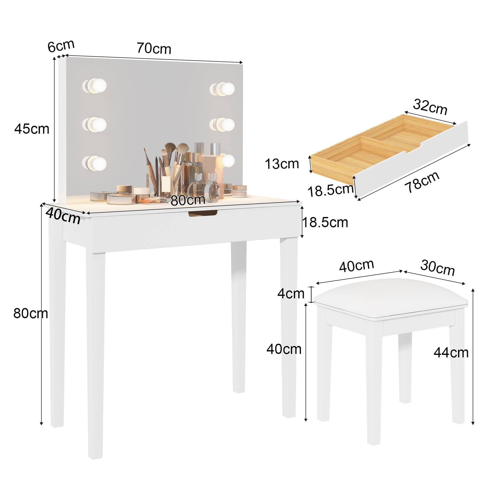 Logidon kaptafel met spiegel en stoel witte LED verlichting