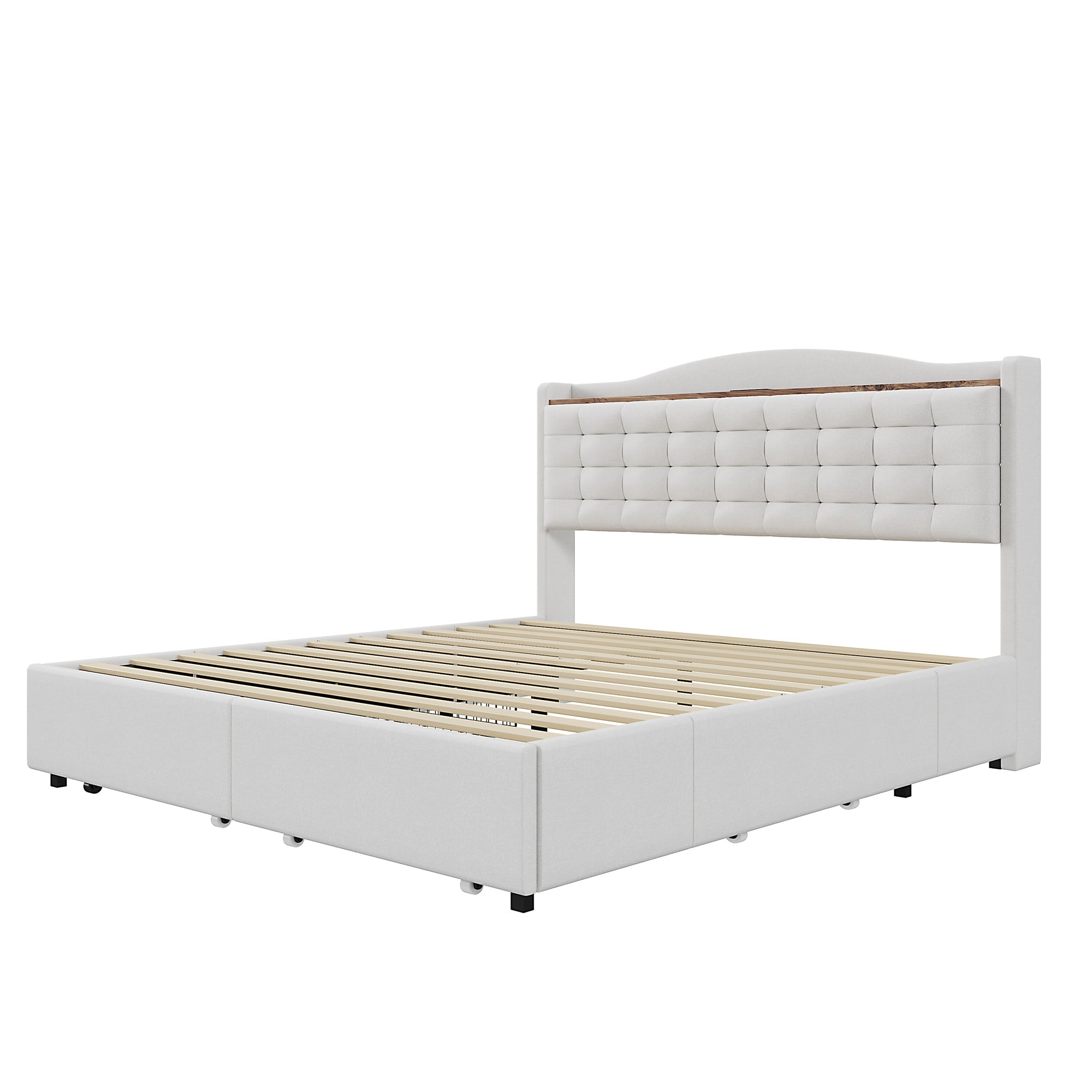 Logidon gestoffeerd bed 160x200 cm beige linnen stof USB-oplaadpoort