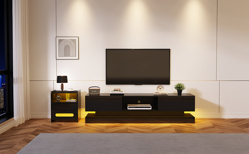 Logidon Zwart Hoogglans TV-meubel 160 CM Met LED 2 Laden