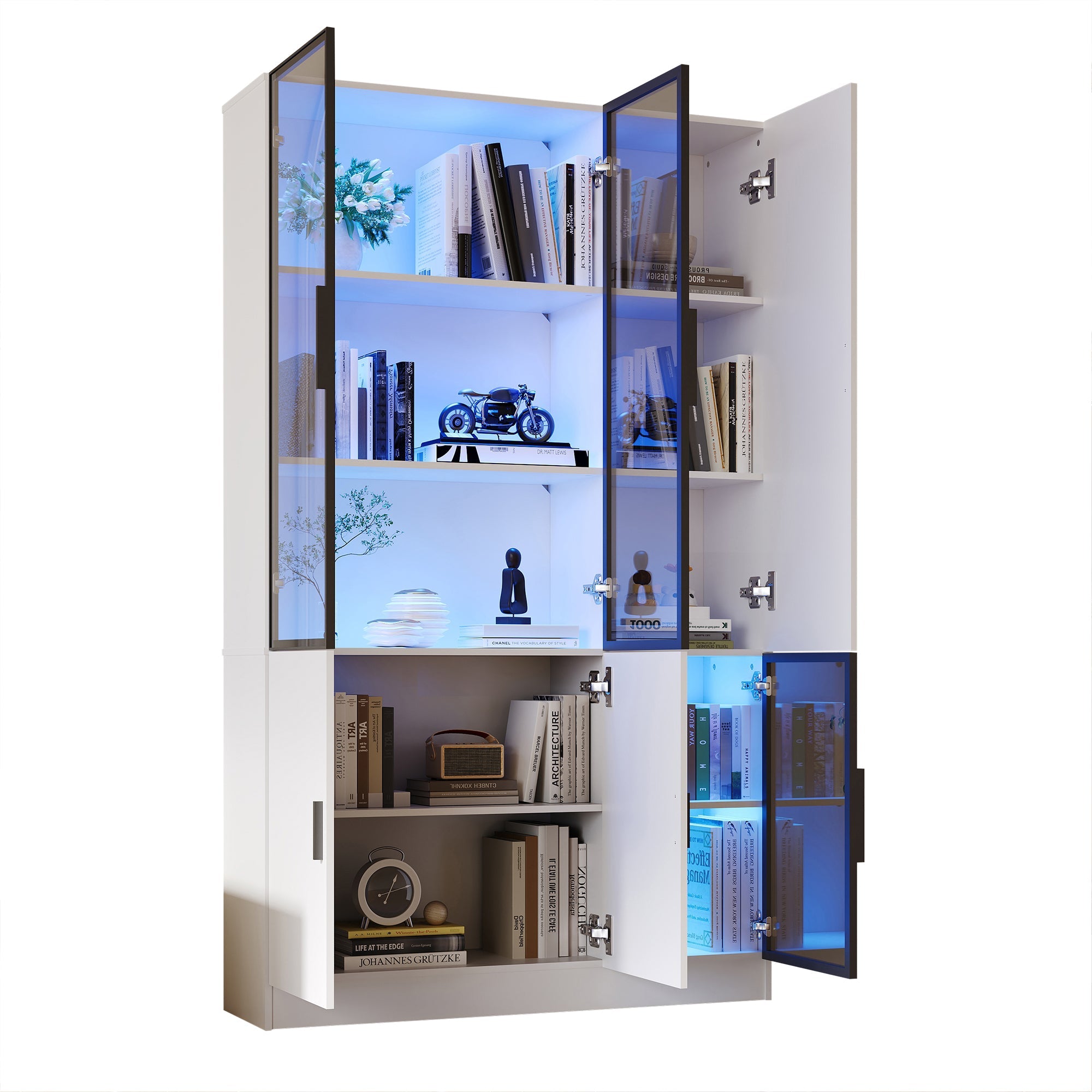 Logidon vitrinekast 120x35x200 cm wit met glazen deuren LED