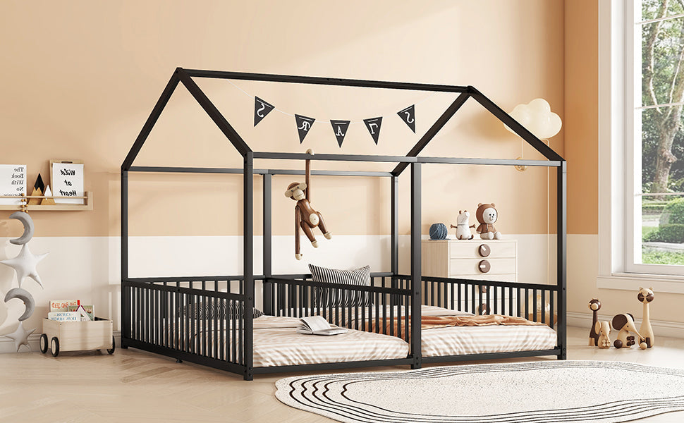 Logidon Metalen Bed Kinderbed 90x200 cm Zwart met Reling