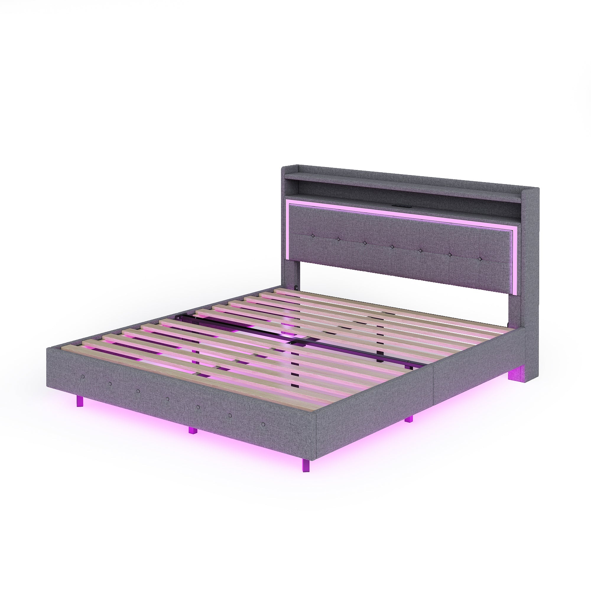 Logidon gestoffeerd bed 160x200 met USB-oplaadfunctie en LED lichtgrijs