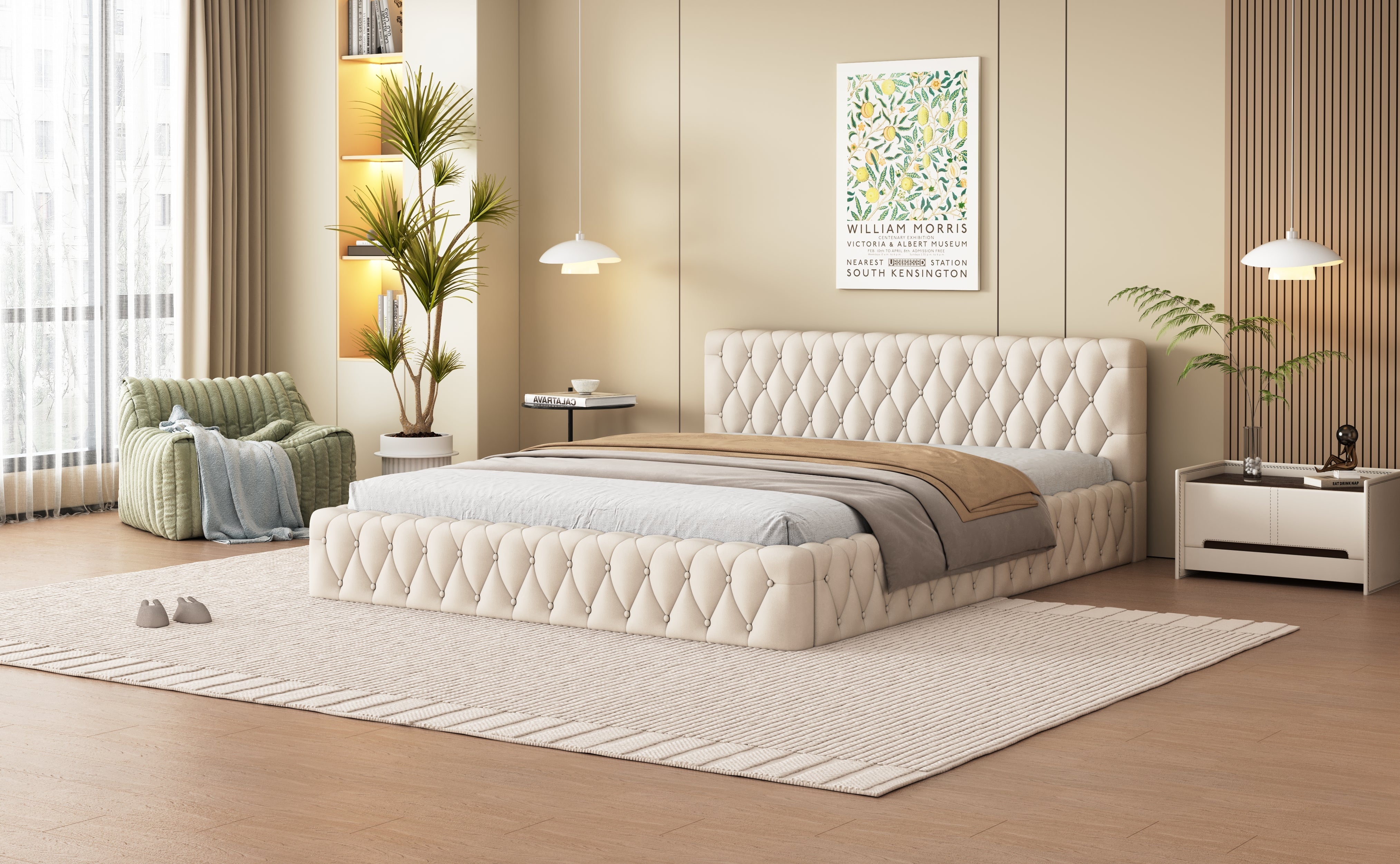 Logidon gestoffeerd jeugd tweepersoonsbed 140 x 200 cm beige velours