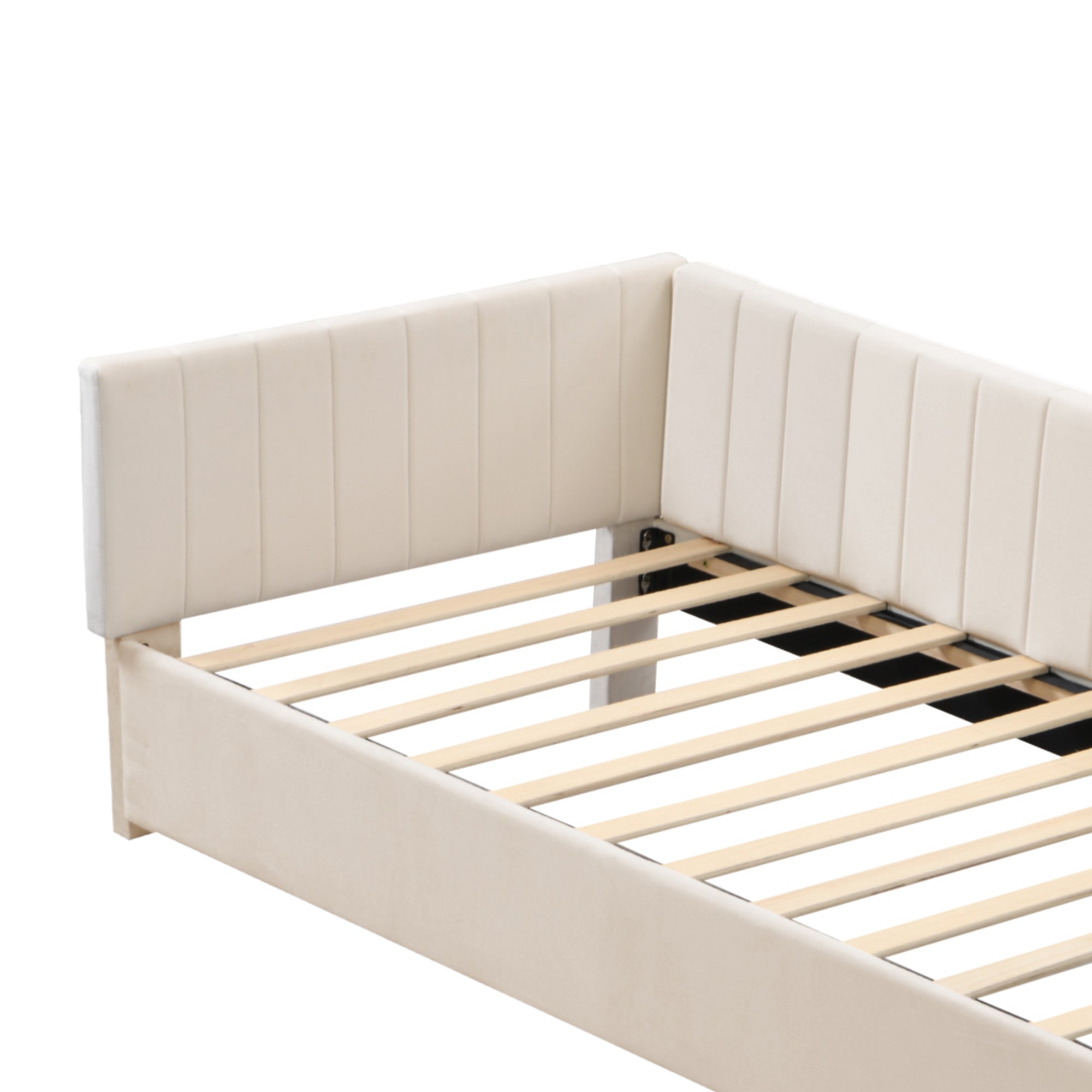 Logidon upholstered bed 90x200 multifunctional bed with slatted frame beige velvet