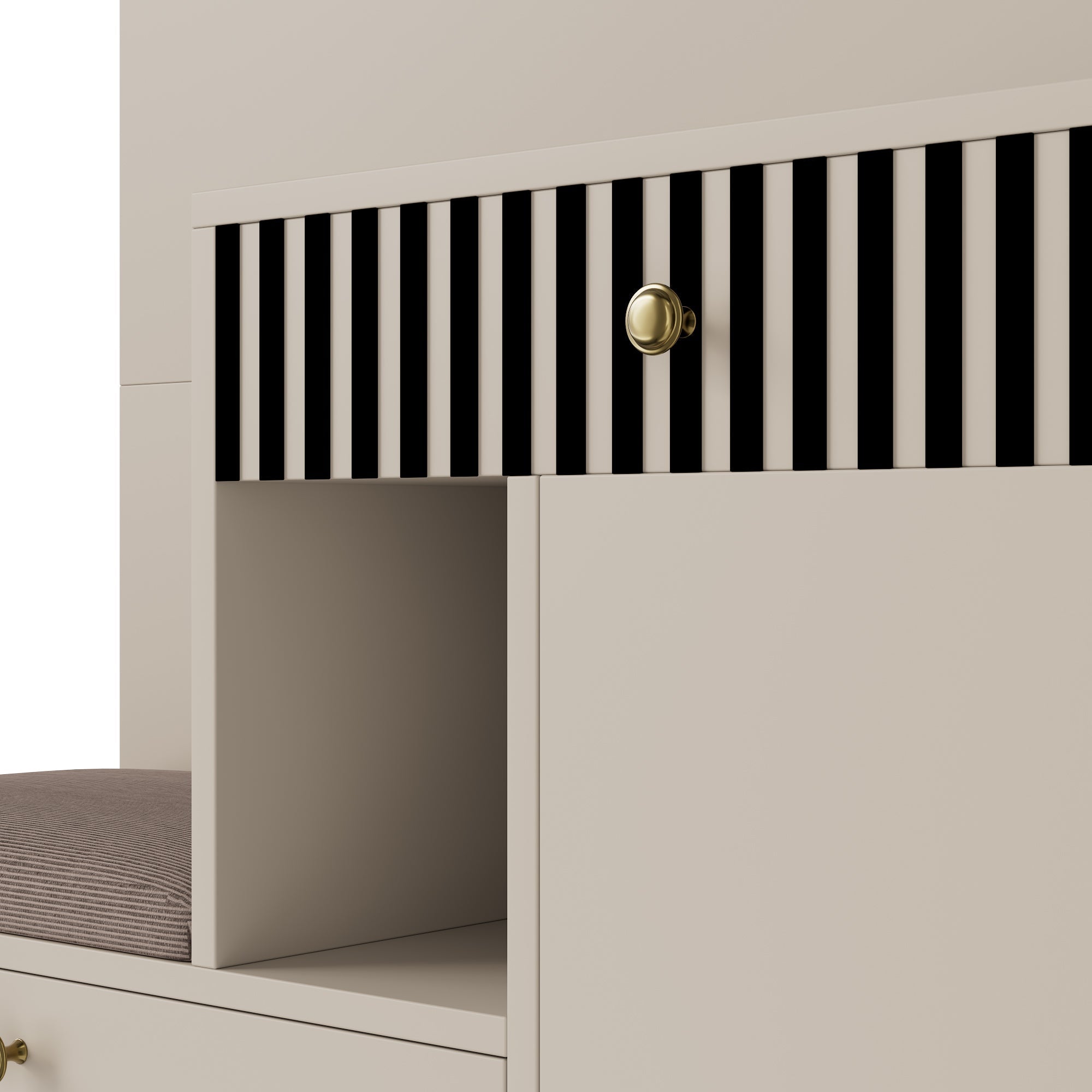 Logidon kledingkastset beige met spiegel en zitkussen 110x185x37 cm