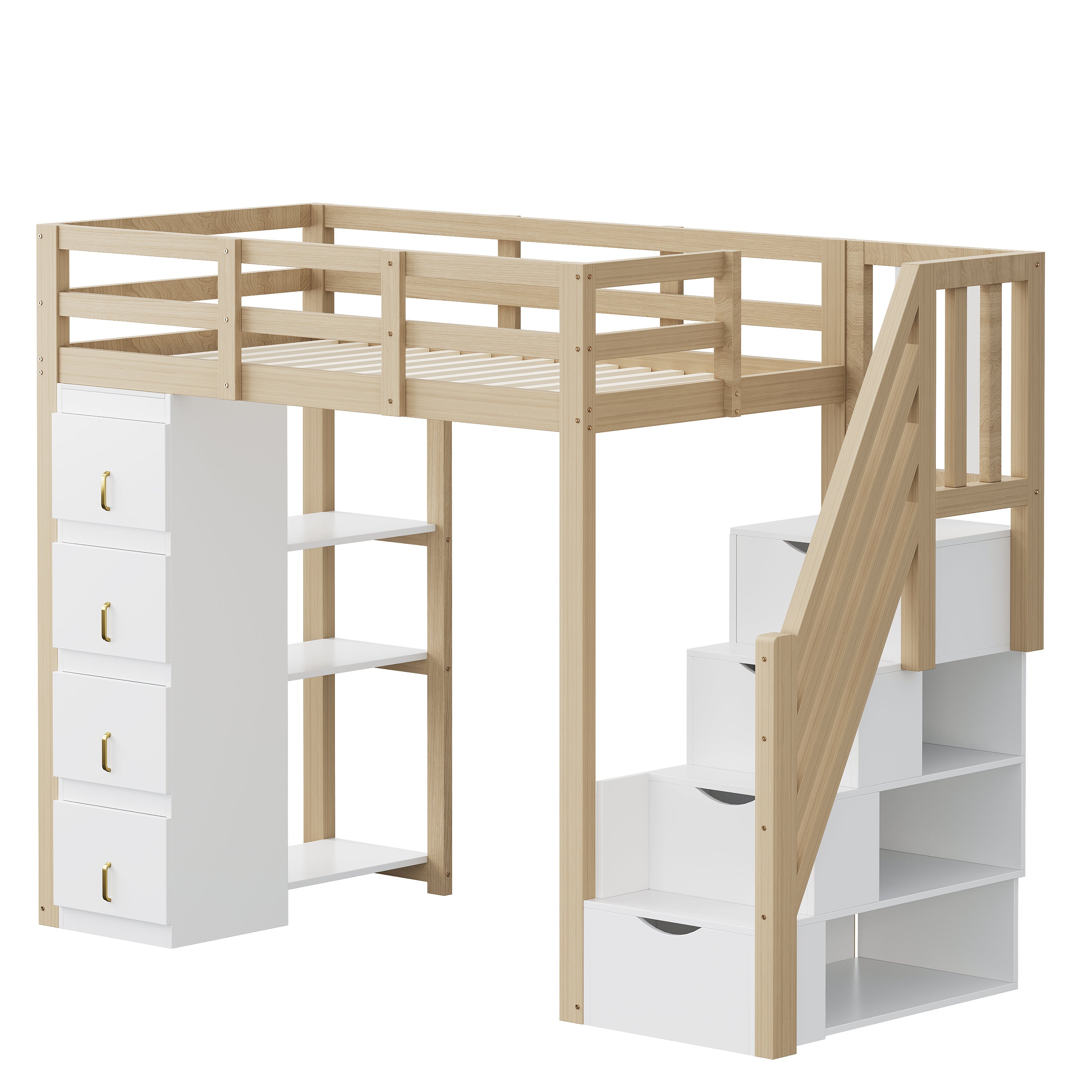 Logidon hoogslaper 90x200 cm naturel hout met opberglades