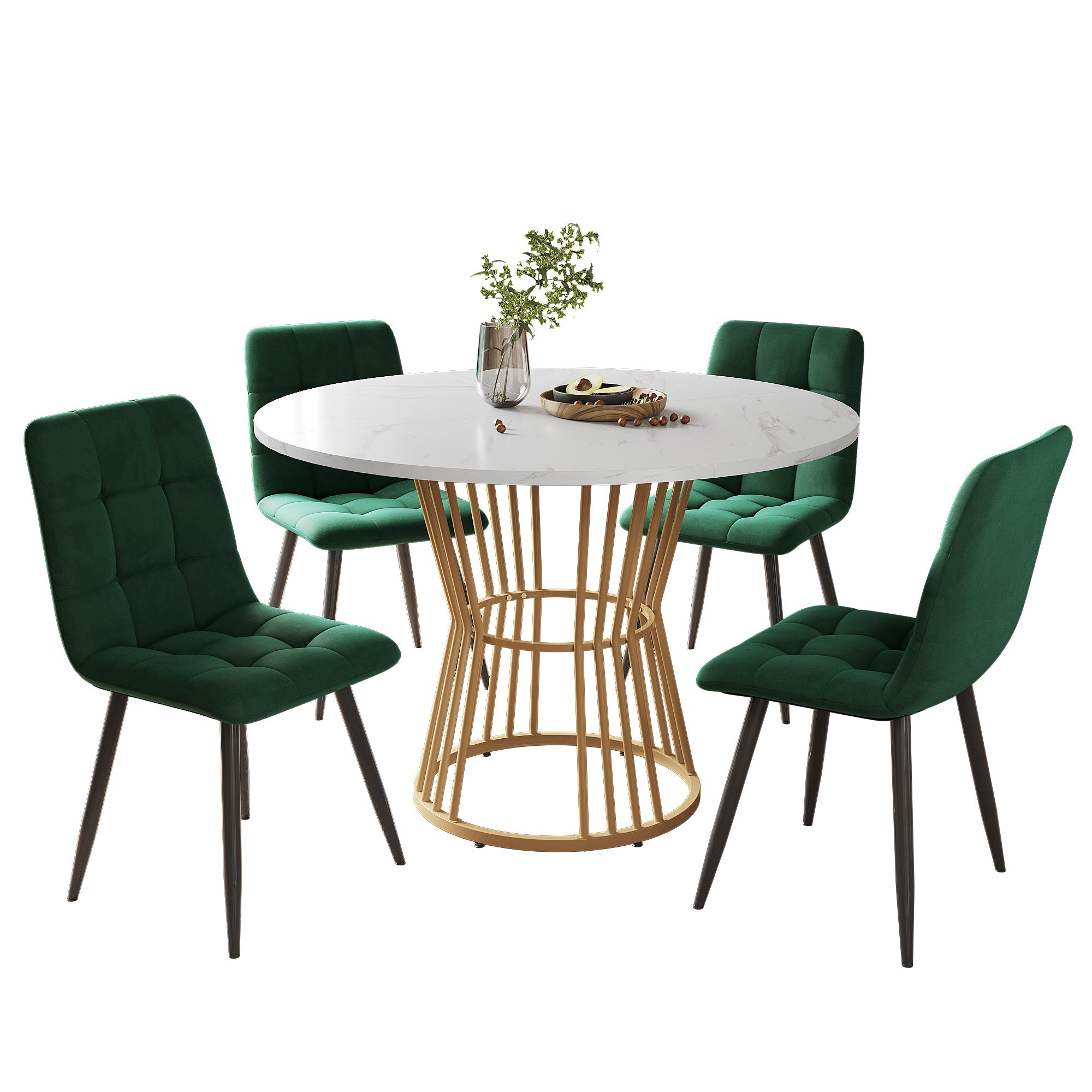 Logidon Eettafelset 100 cm Witte MDF Tafel Gouden Poten Groene Stoelen