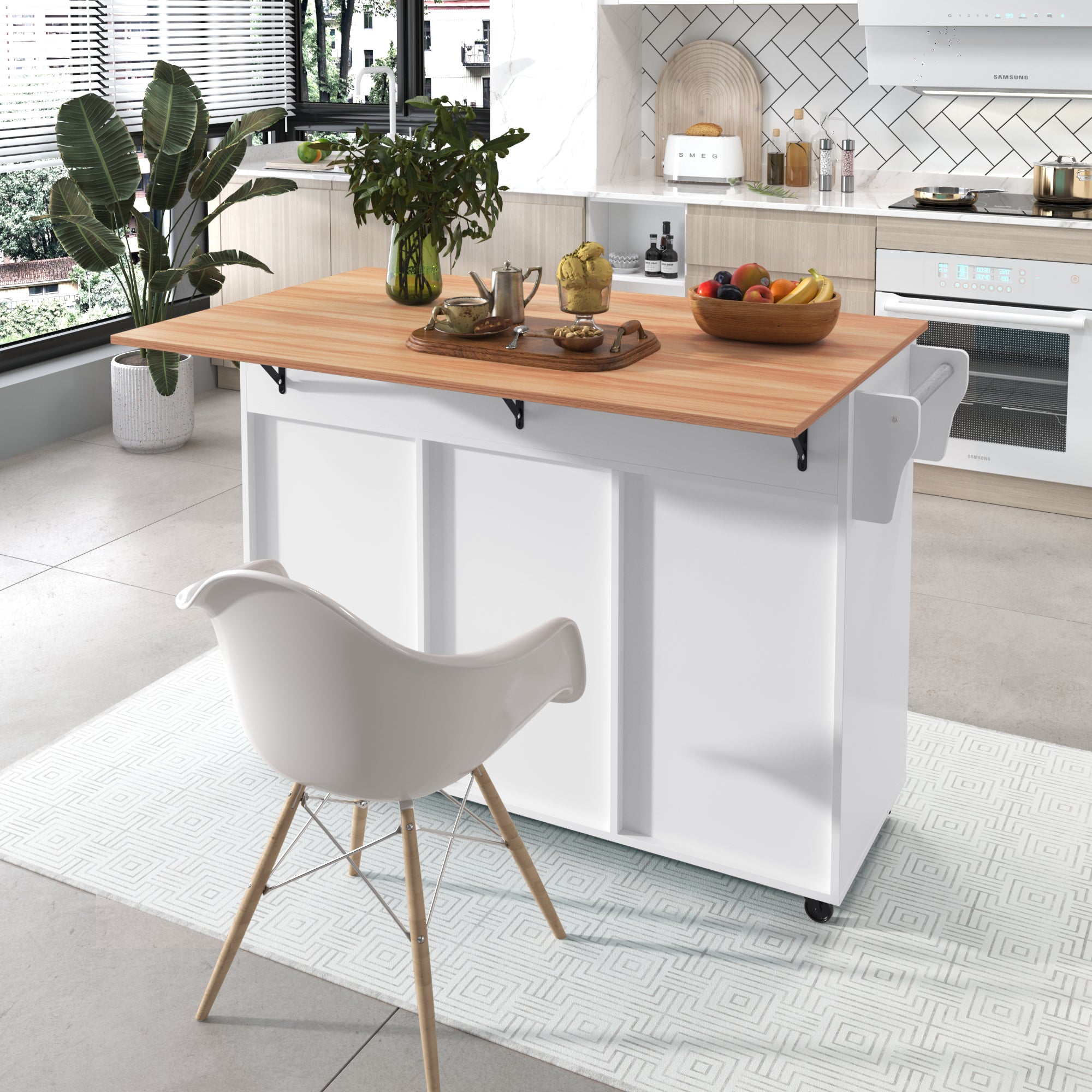 Logidon kitchen trolley solid wood worktop folding top white