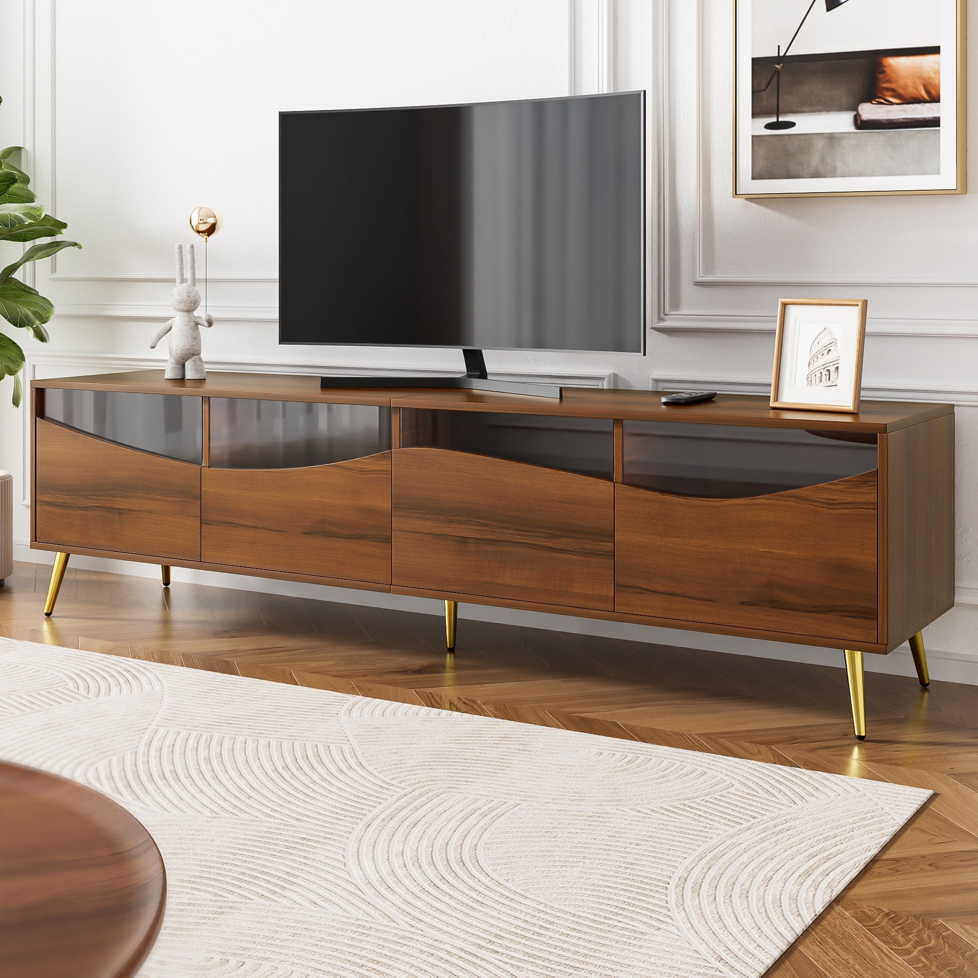Logidon Modern TV-meubel 180x40x50 cm houtlook glasfront LED