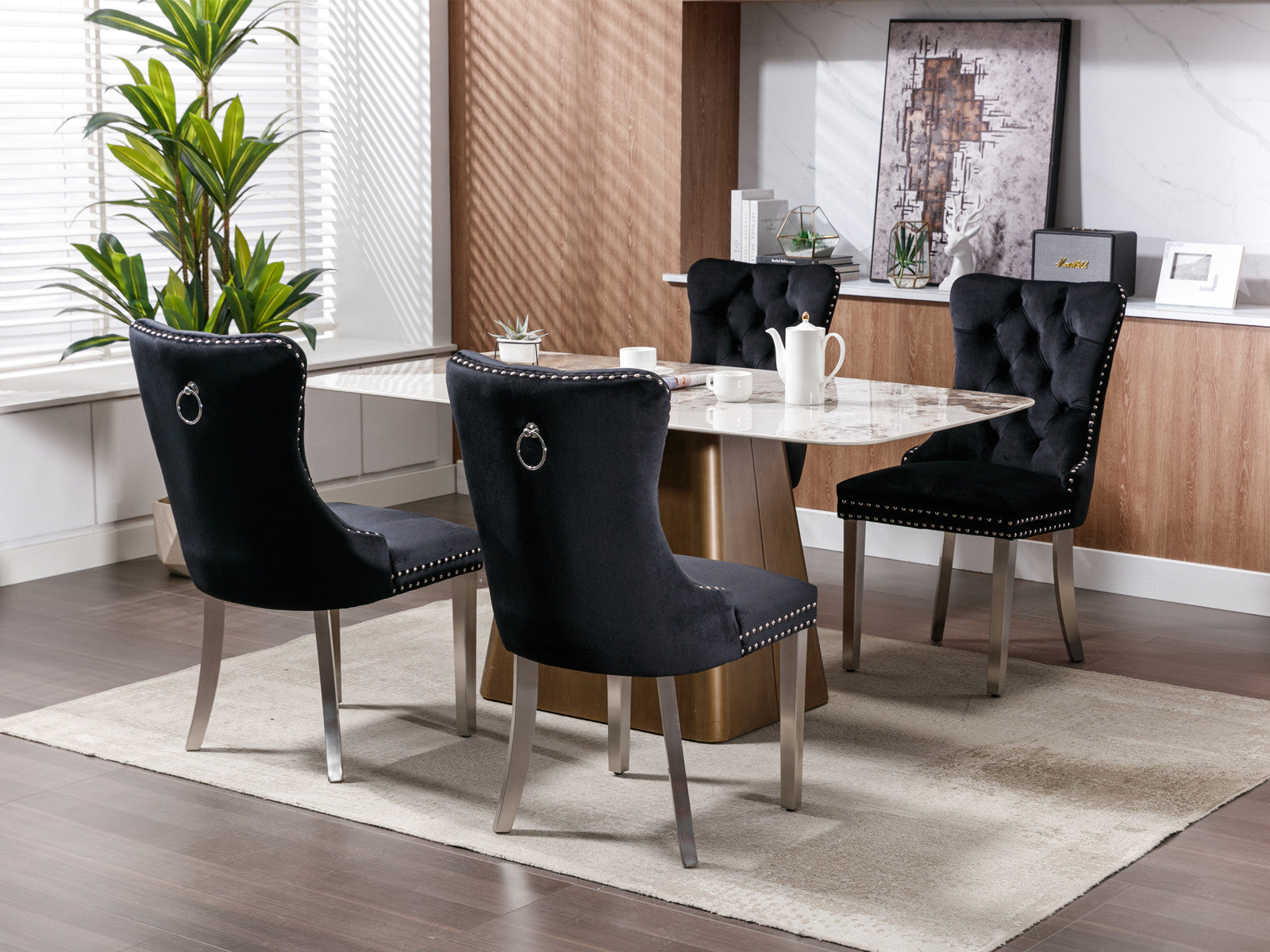 Logidon Nikki Collection Velvet eetkamerstoelen zwart set van 2