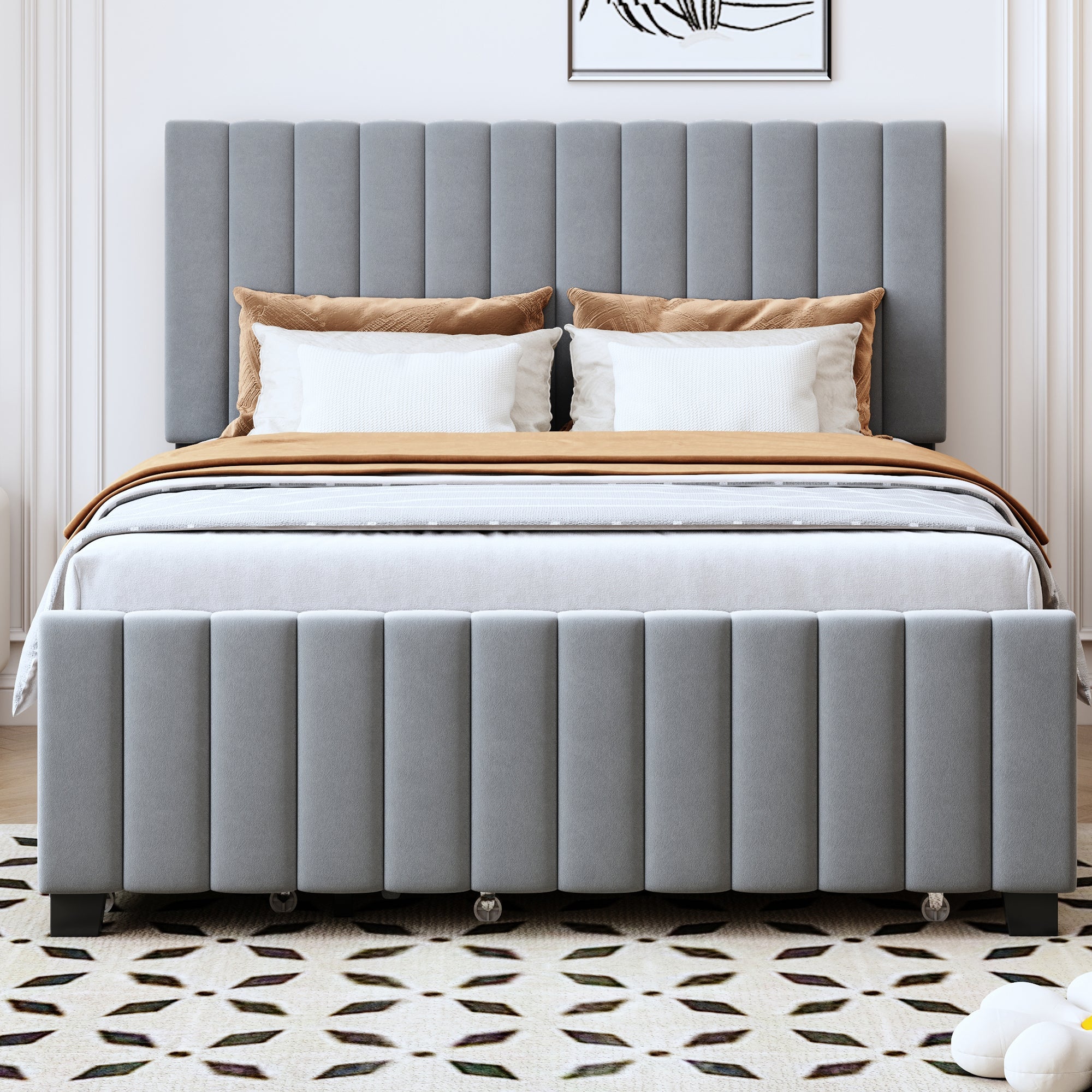 Logidon gestoffeerd bed 140x190 cm uitschuifbaar bed twee laden grijs fluweel
