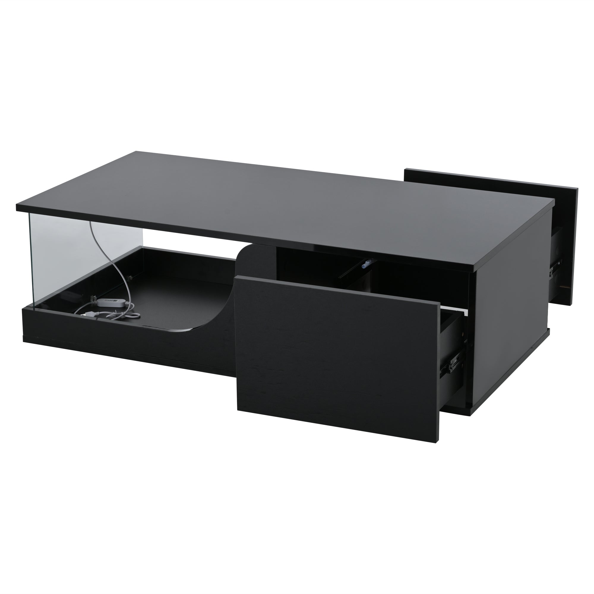Logidon Zwarte hoogglans salontafel 100x50x30 cm LED-verlichting