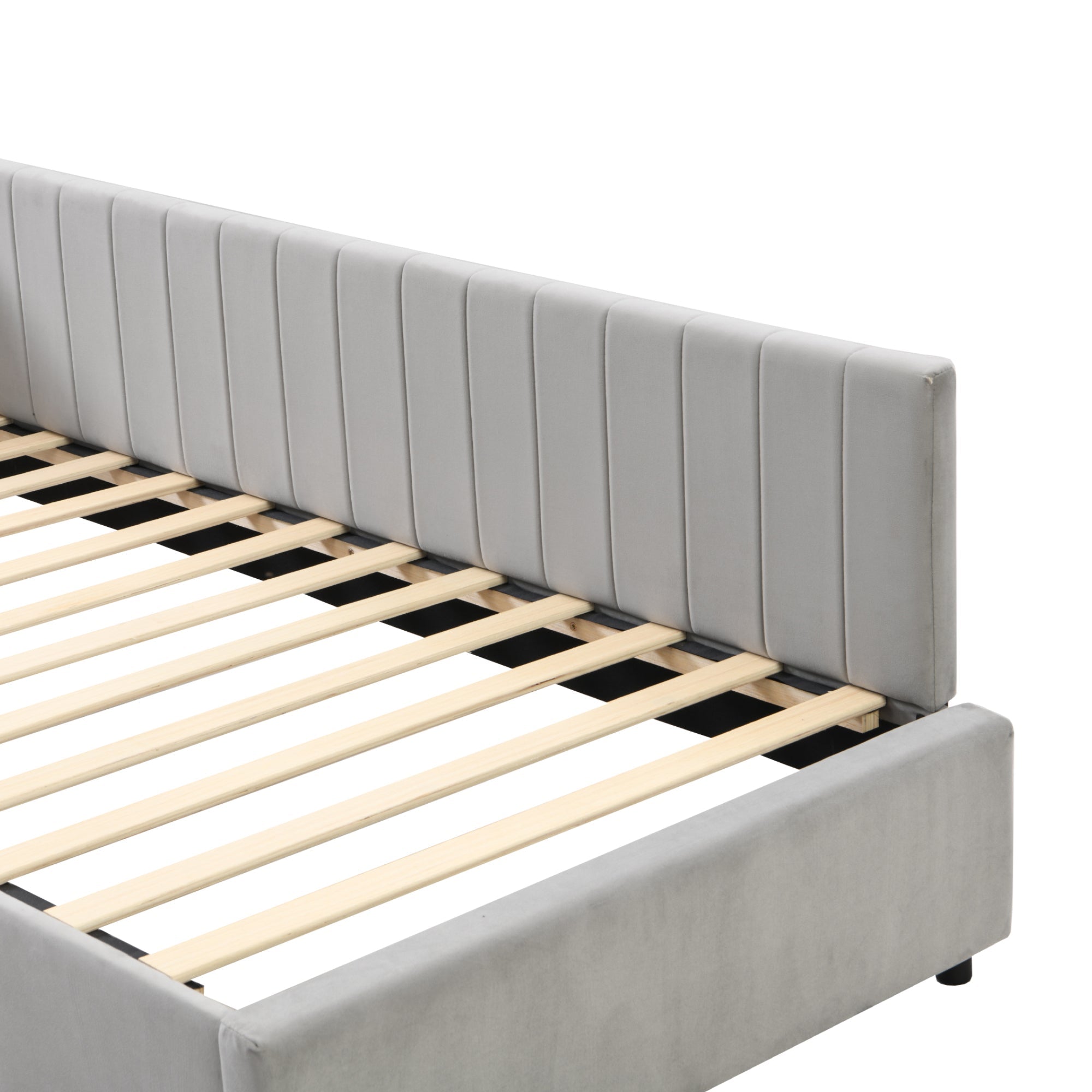 Logidon gestoffeerd bed 90x200 grijs met lattenbodem multifunctioneel bed