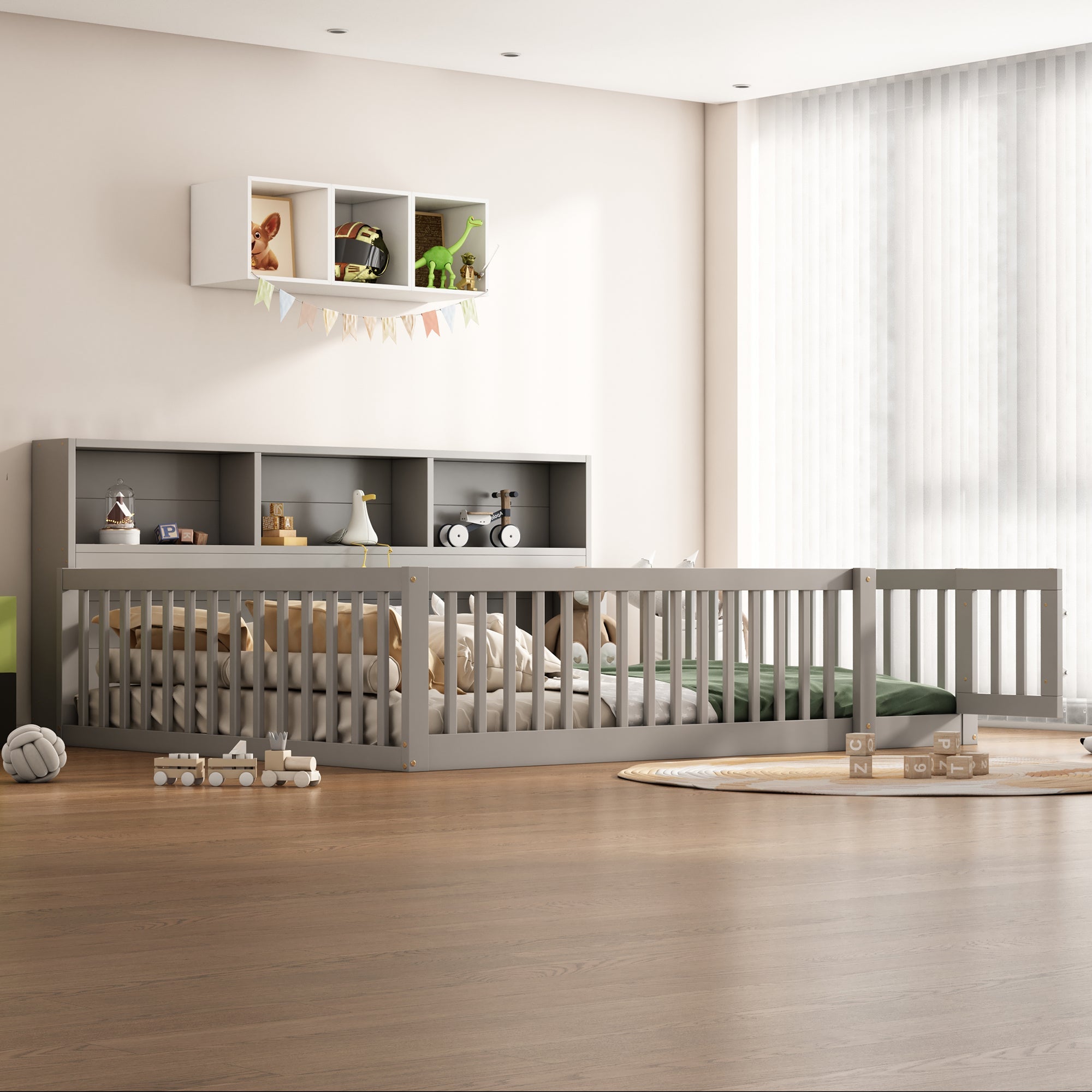 Logidon Daybed 140x200 grijze slaapbank met opbergvak en lattenbodem
