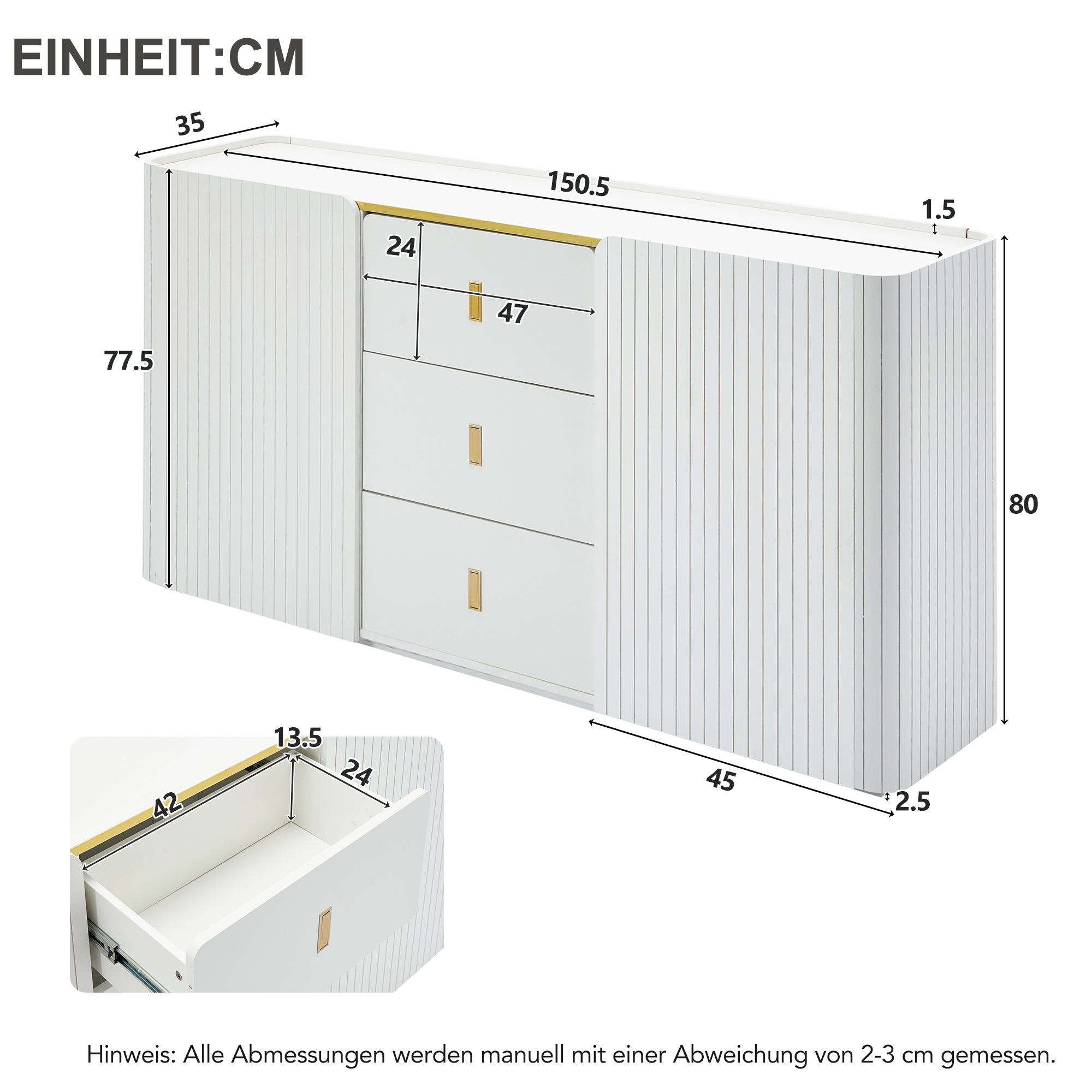 Logidon LED dressoir 150 cm wit RGB verlichting 2 deuren