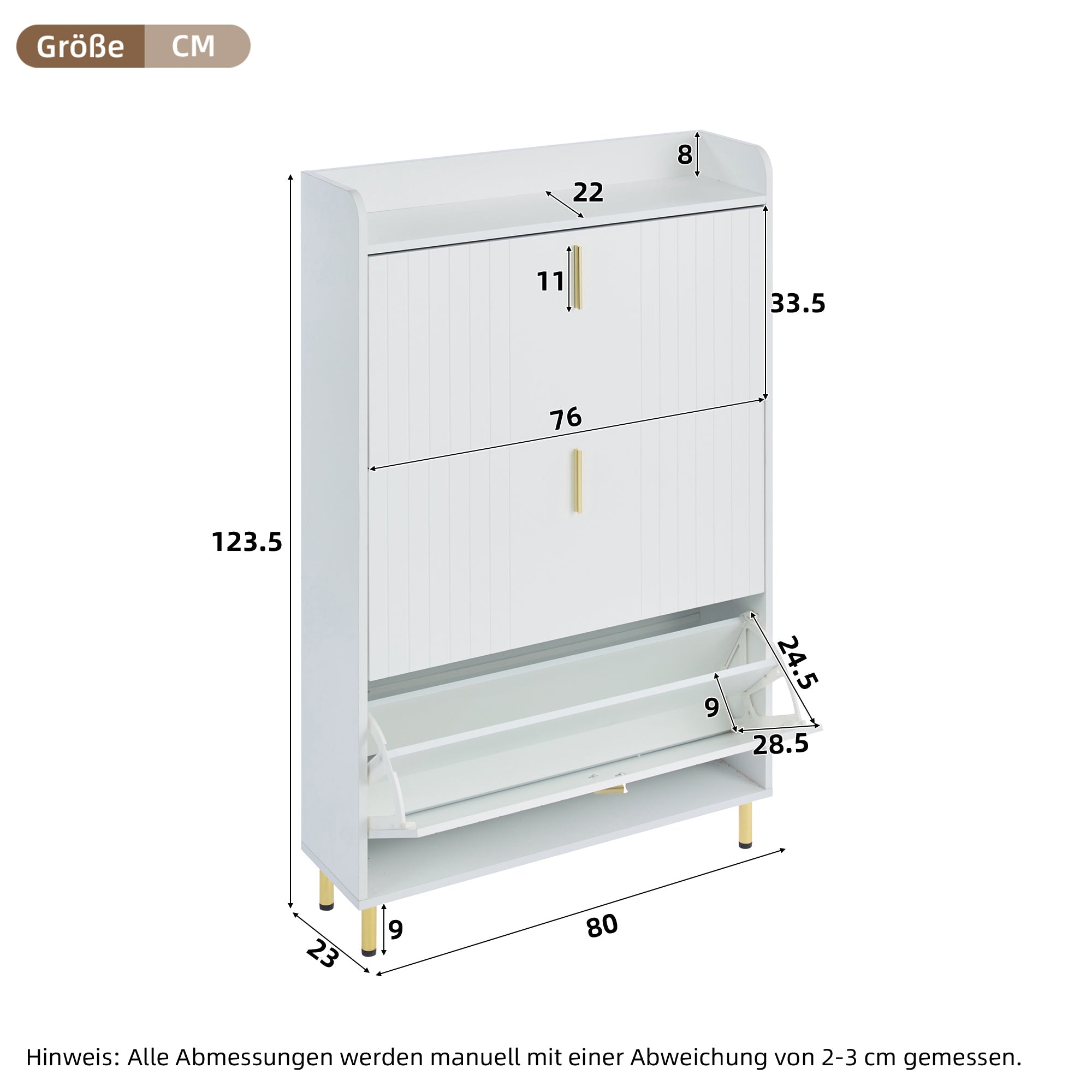 Logidon schoenenkast wit 3 kleppen, 6 vakken, 80x23x123 cm