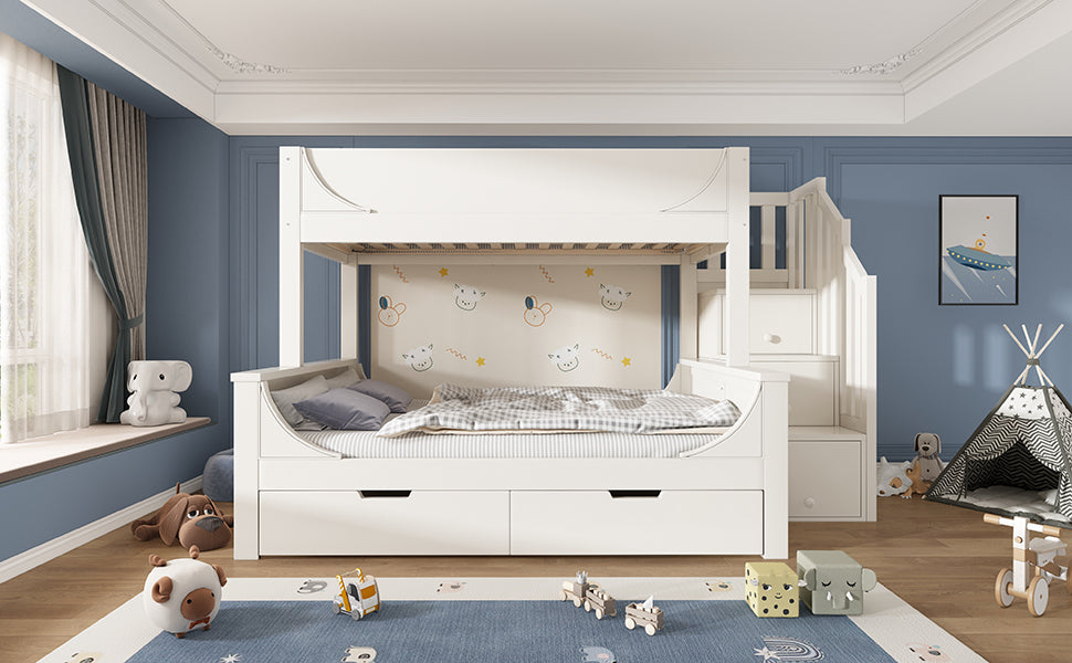 Logidon stapelbed kinderbed wit met ladderkast en lades