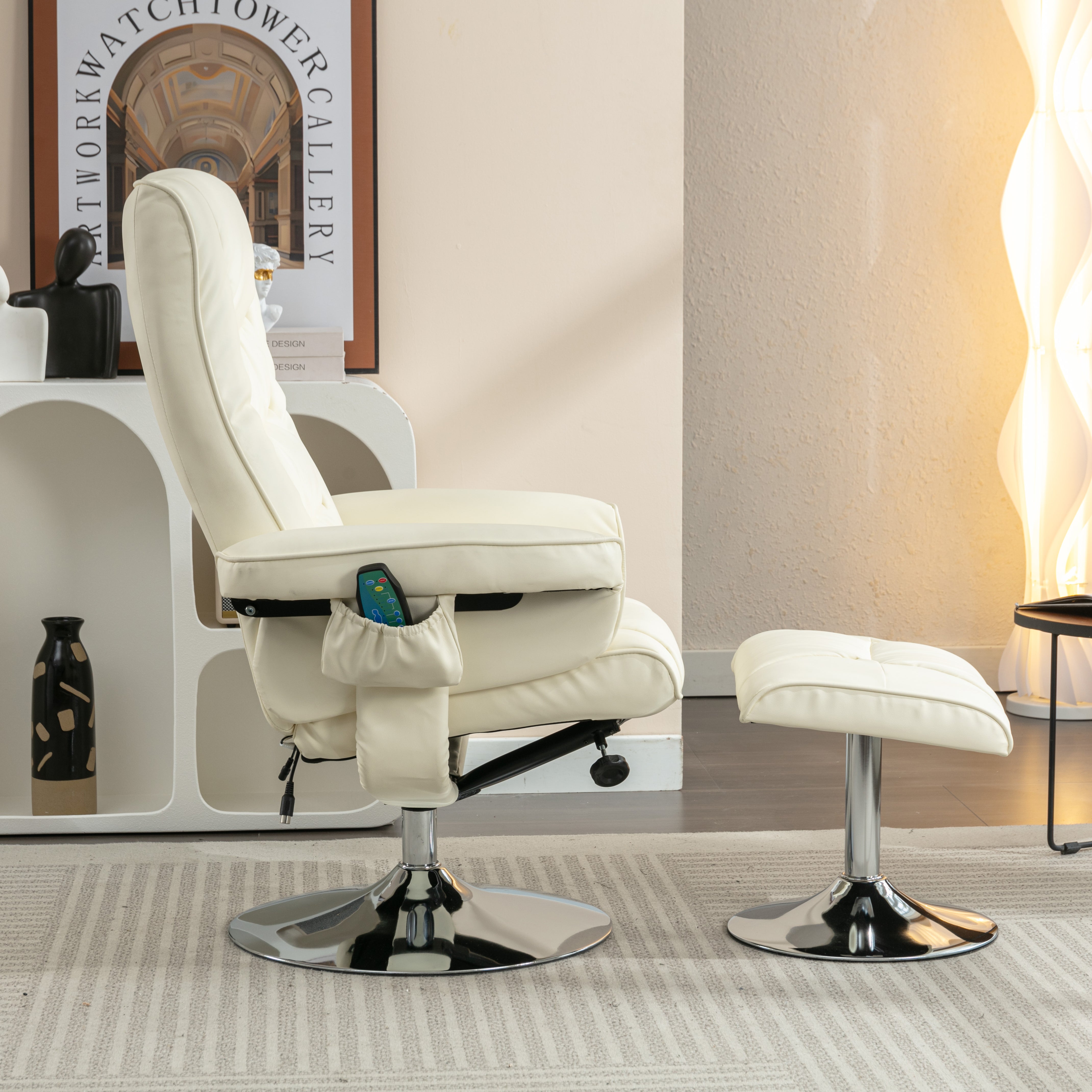 Logidon massagestoel met PU bekleding en voetenbank beige 5-punts massage
