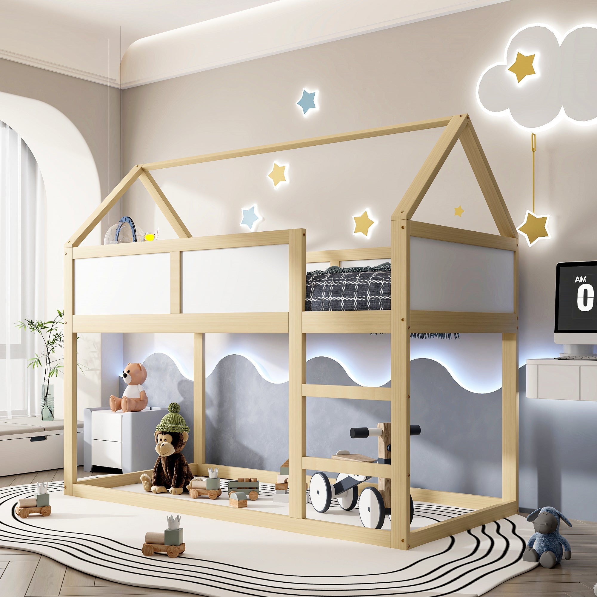 Logidon stapelbed kinderbed 90x200 cm lage hoogslaper met trap beige