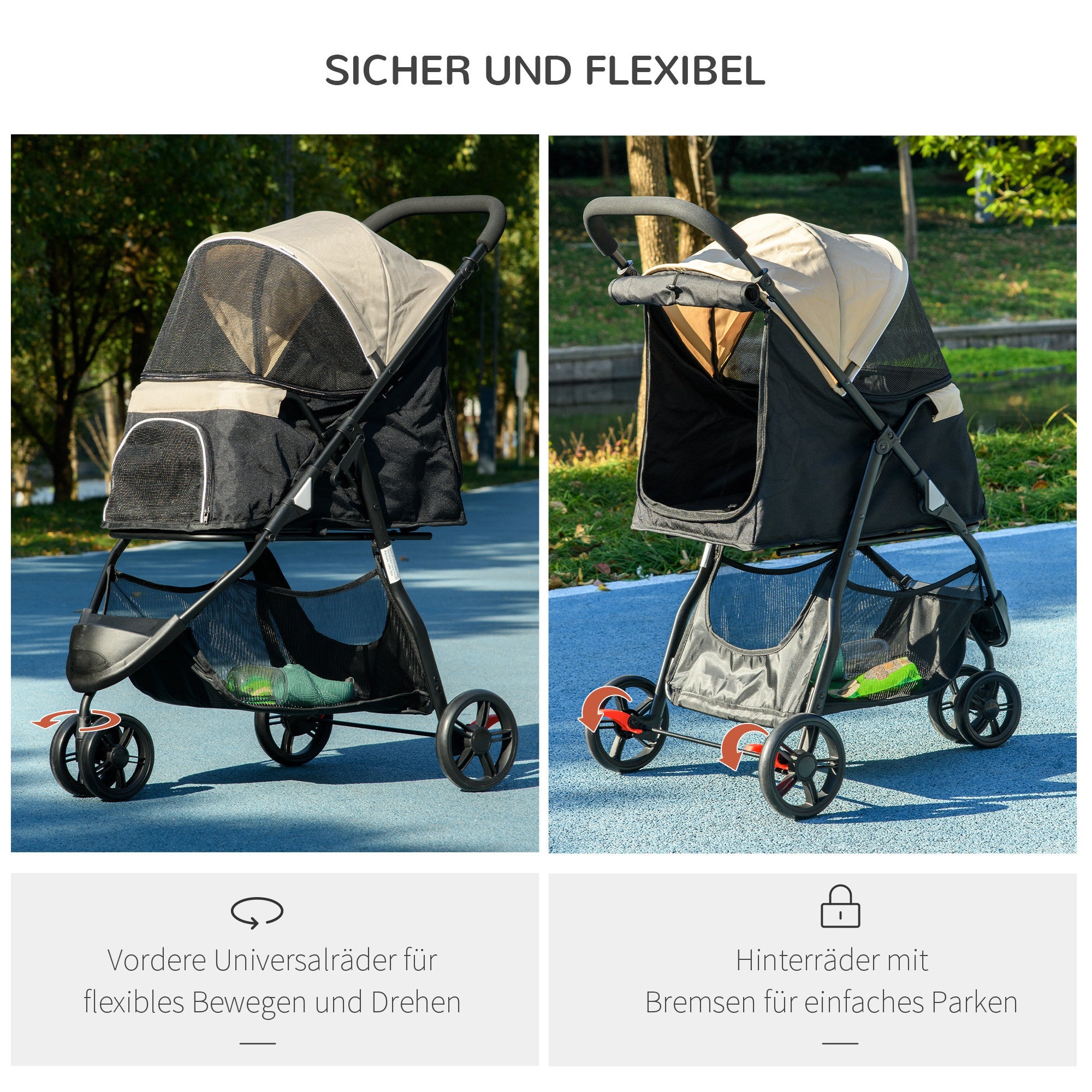 Logidon 2 in 1 hondenbuggy met regenhoes kaki tot 10 kg