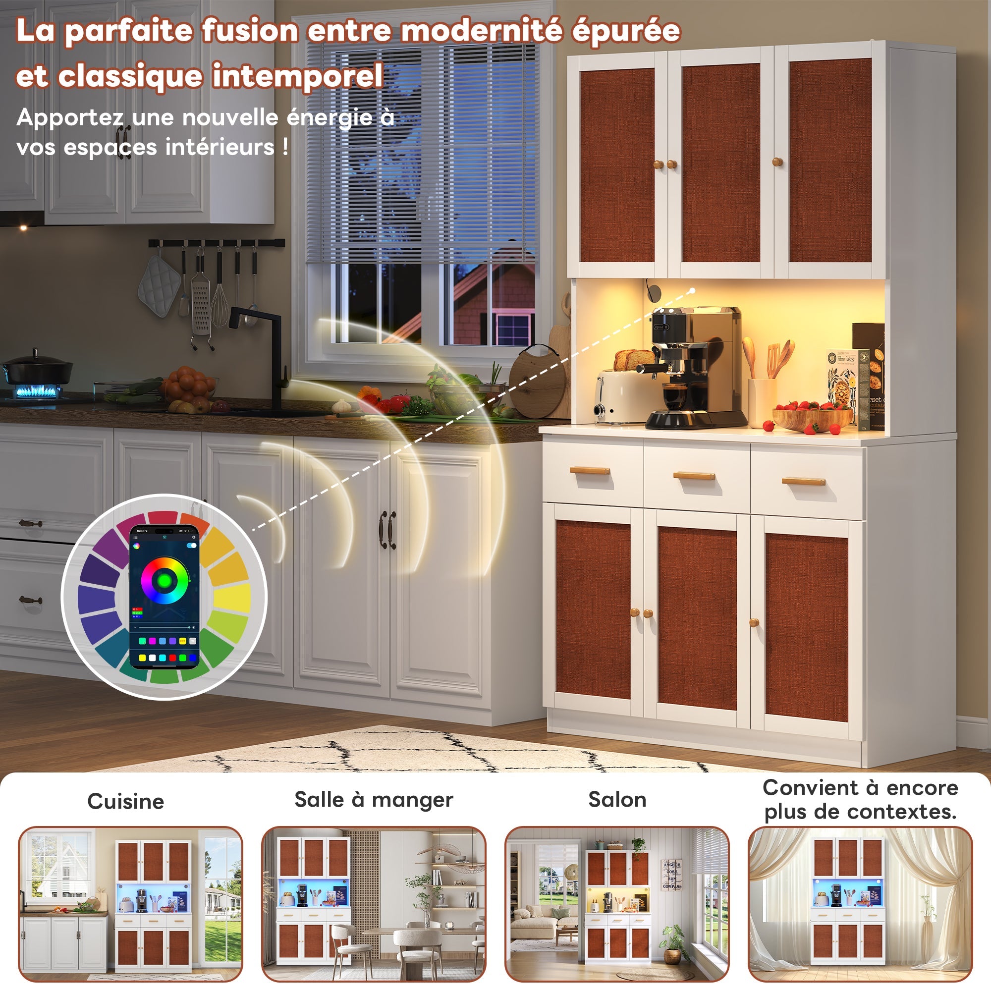 Logidon keukenbuffetkast 182 cm wit LED-verlichting stopcontact
