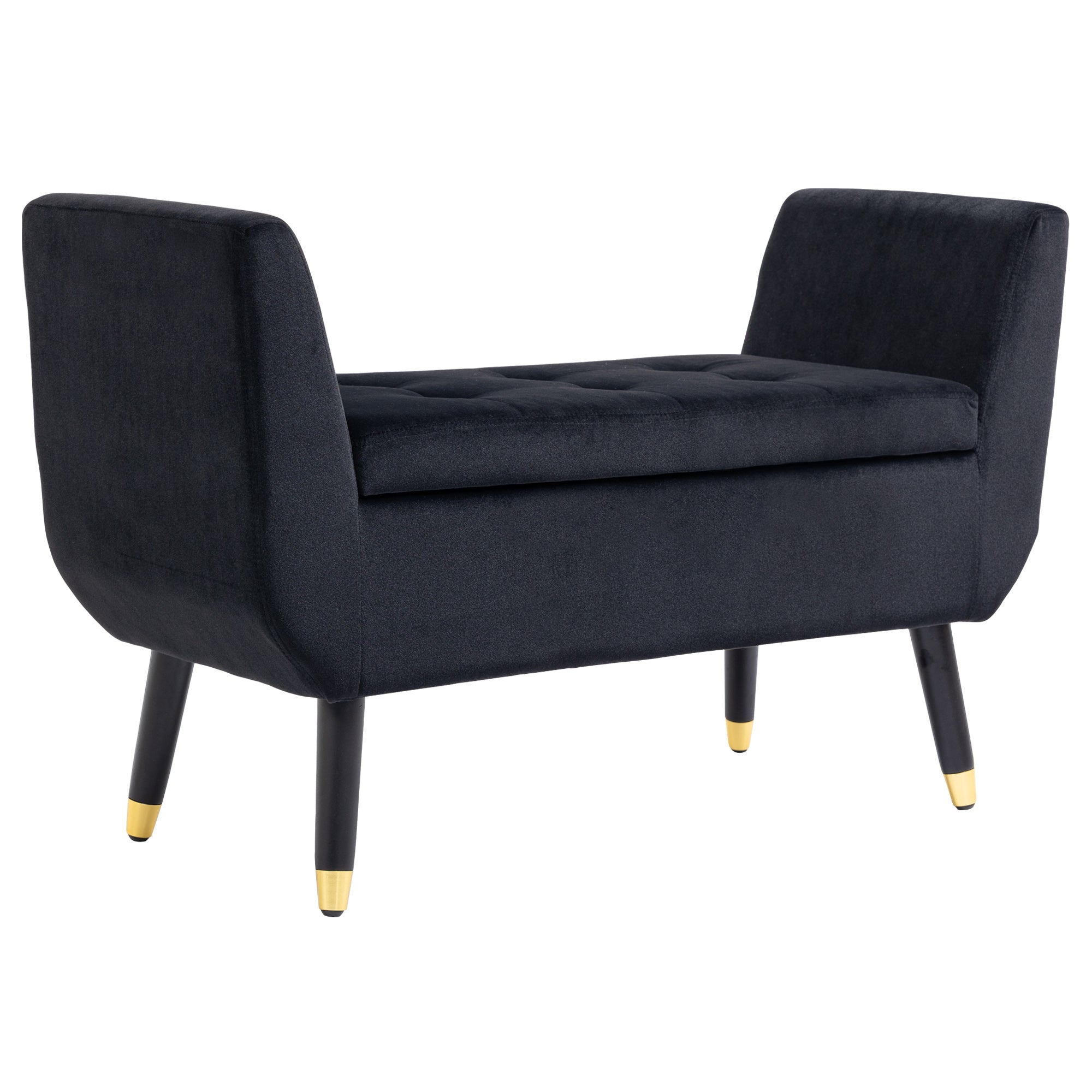 Logidon luxe bank met opbergruimte fluweel zwart 107x42x65 cm