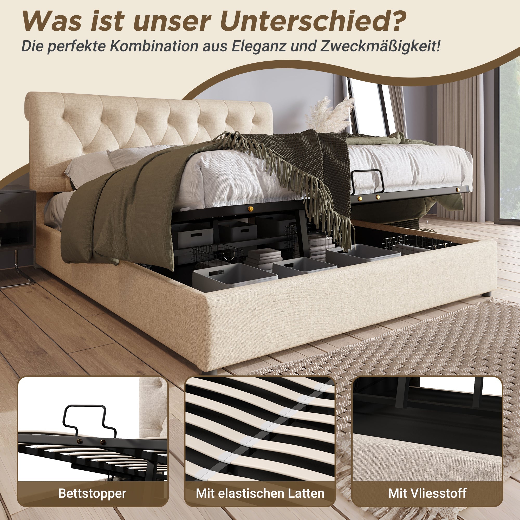 Logidon Hydraulisch tweepersoonsbed 160x200 met verstelbaar hoofdeinde