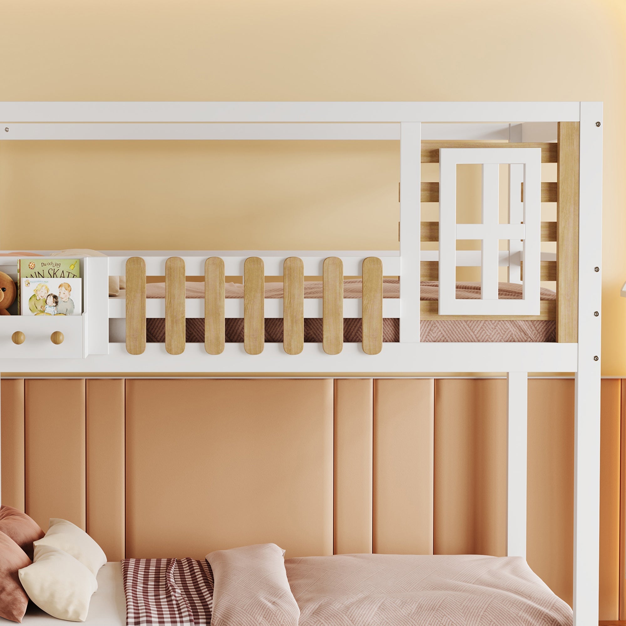 Logidon Bunk Bed With Stairs Window Pine Wood White 90x200 cm