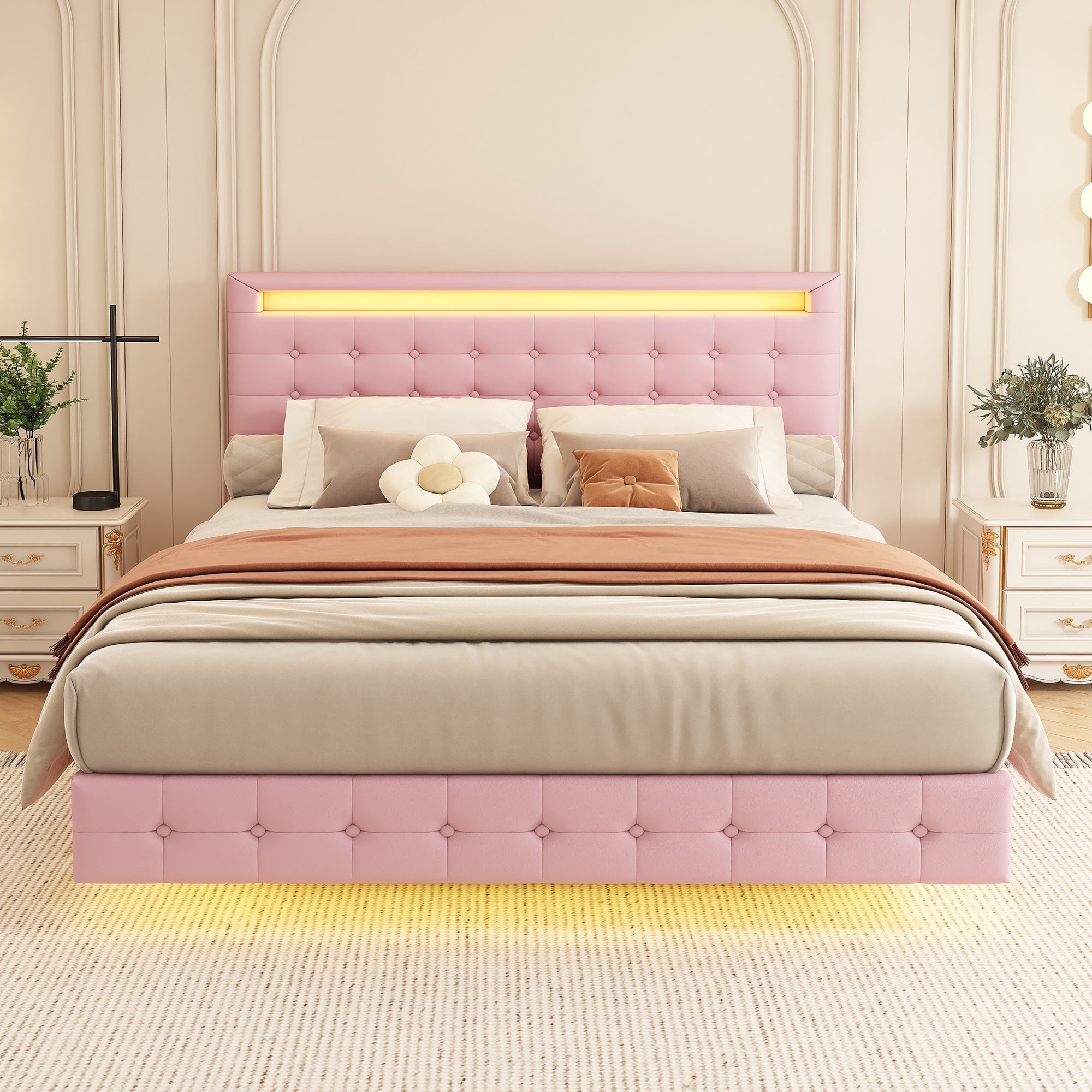 Logidon 140x200 cm flatbed roze LED-licht 24 knoppen afstandsbediening