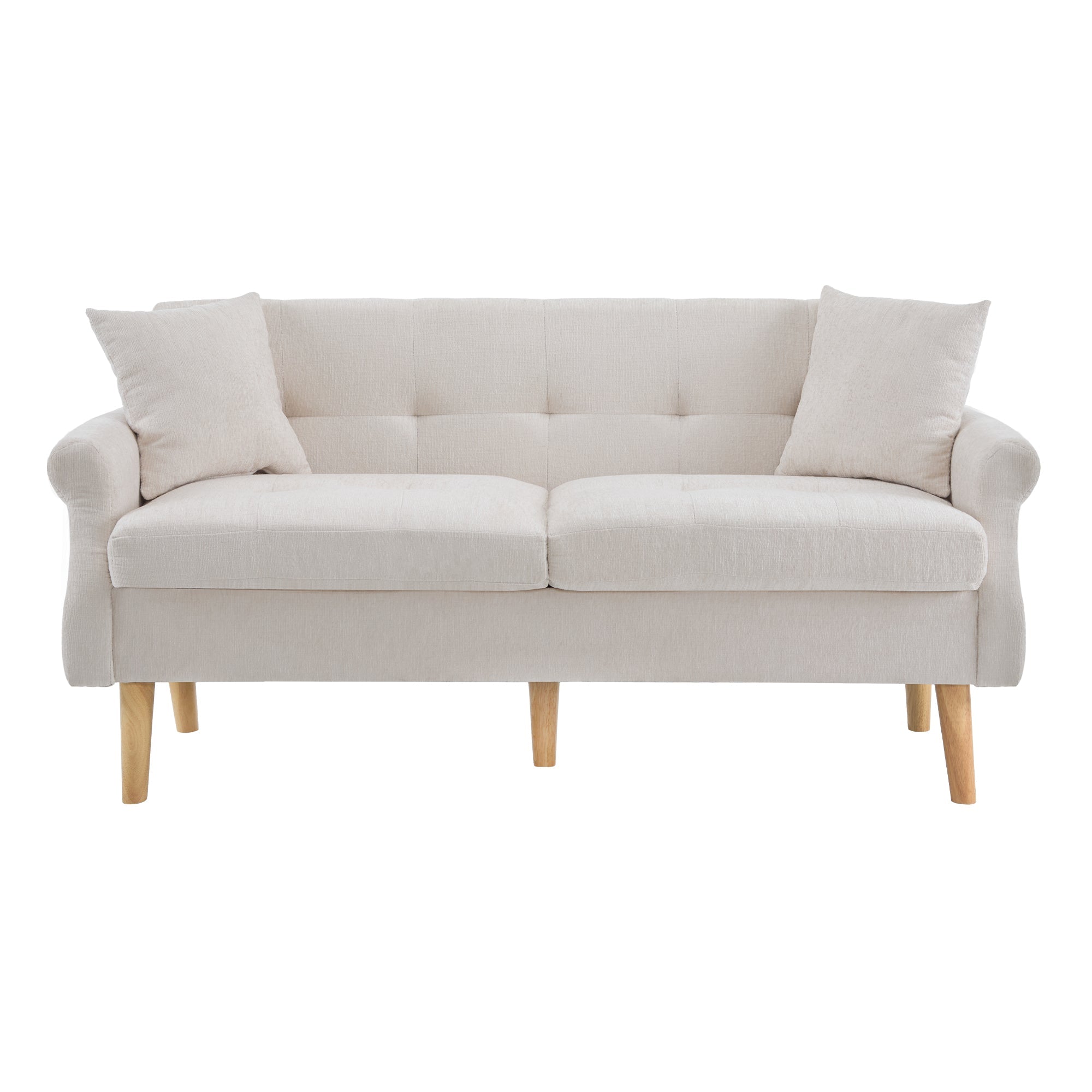 Logidon Chenille Tweepersoonsbank Beige Modern Design Gestoffeerd