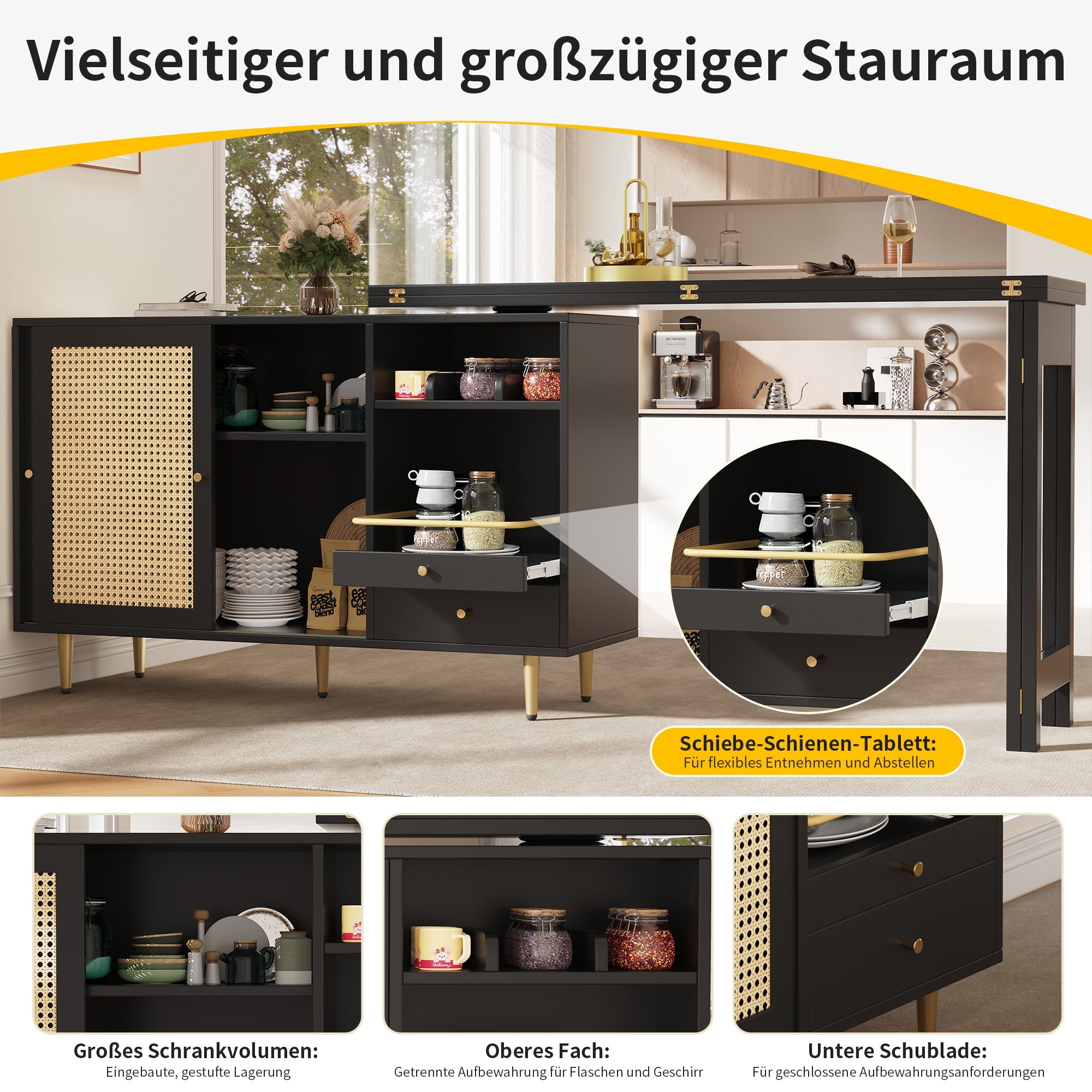 Logidon 360 graden draaibare bartafel met rotan deuropbergruimte zwart