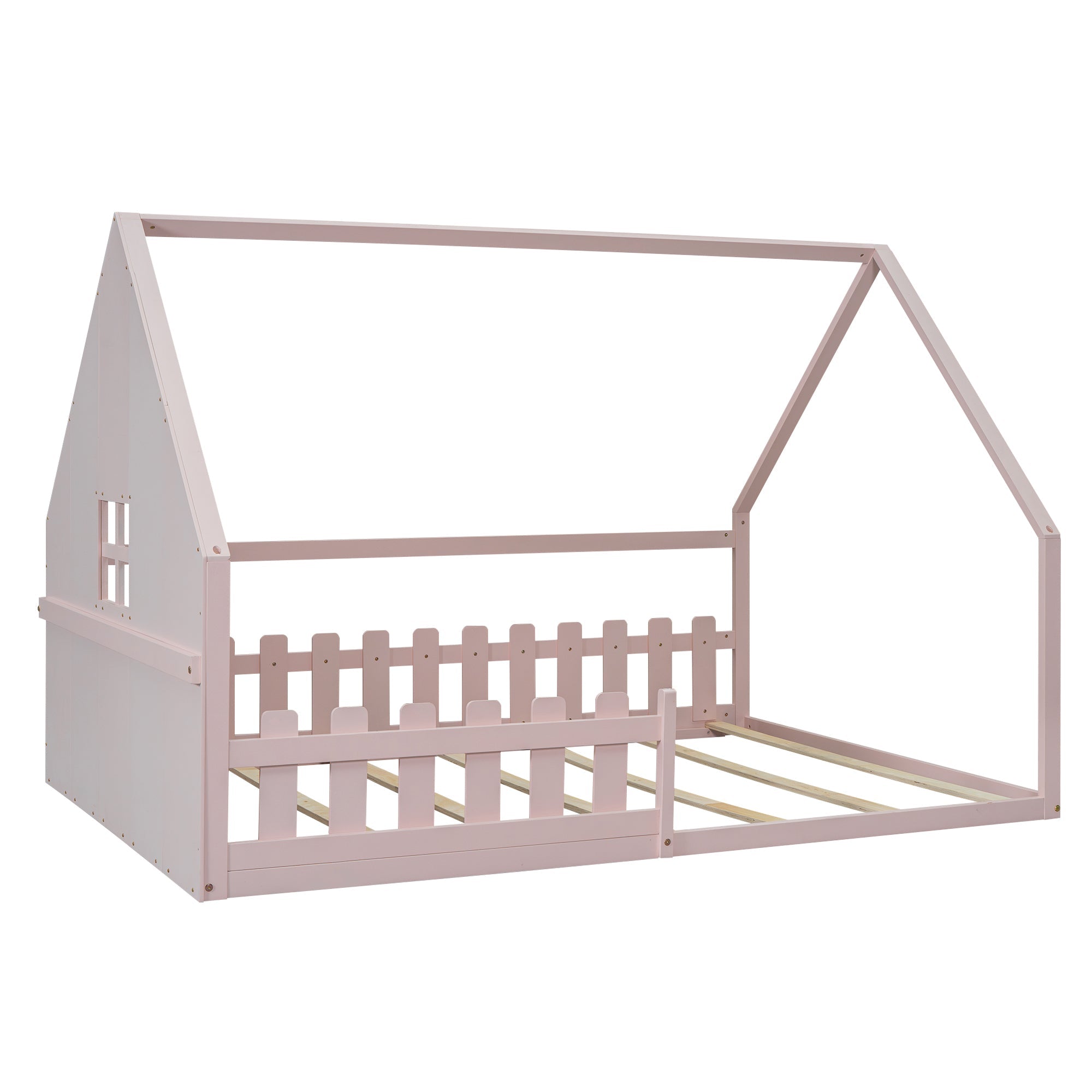 Logidon vlakbed 140x200 cm roze kinderbed met railing