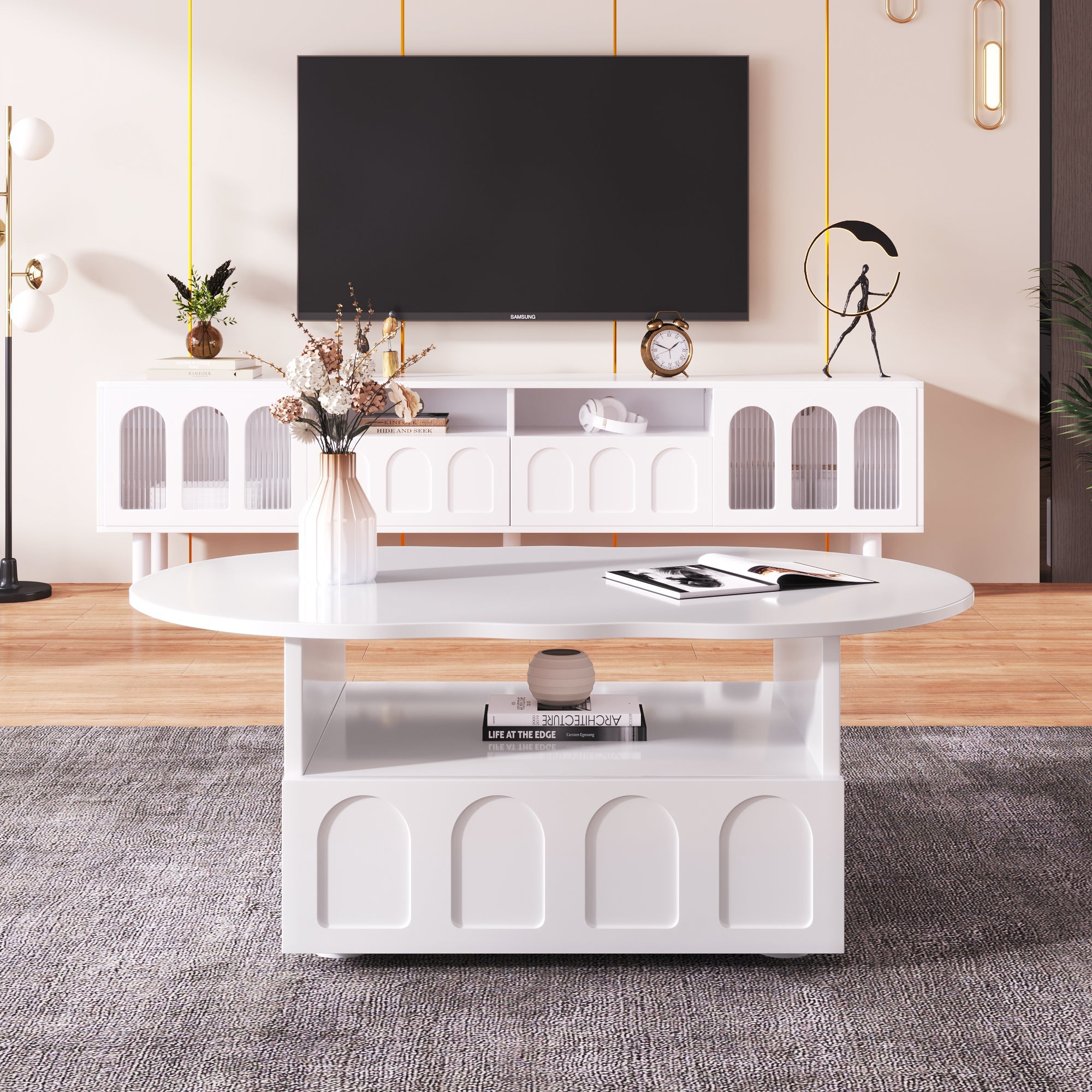 Logidon wolkvormige salontafel wit met lades en plank