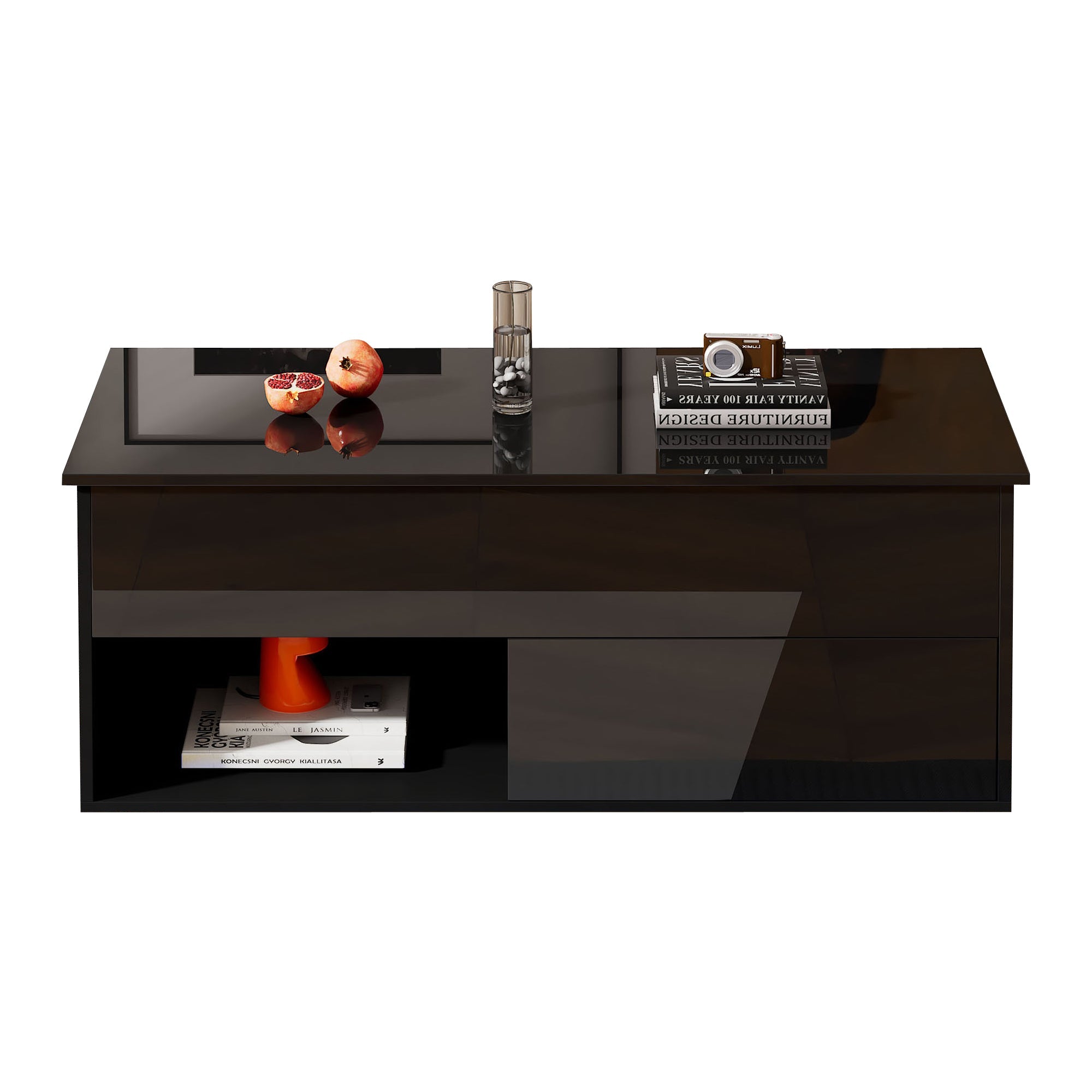 Logidon hoogglans salontafel 100x50x55 cm zwart LED-verlichting