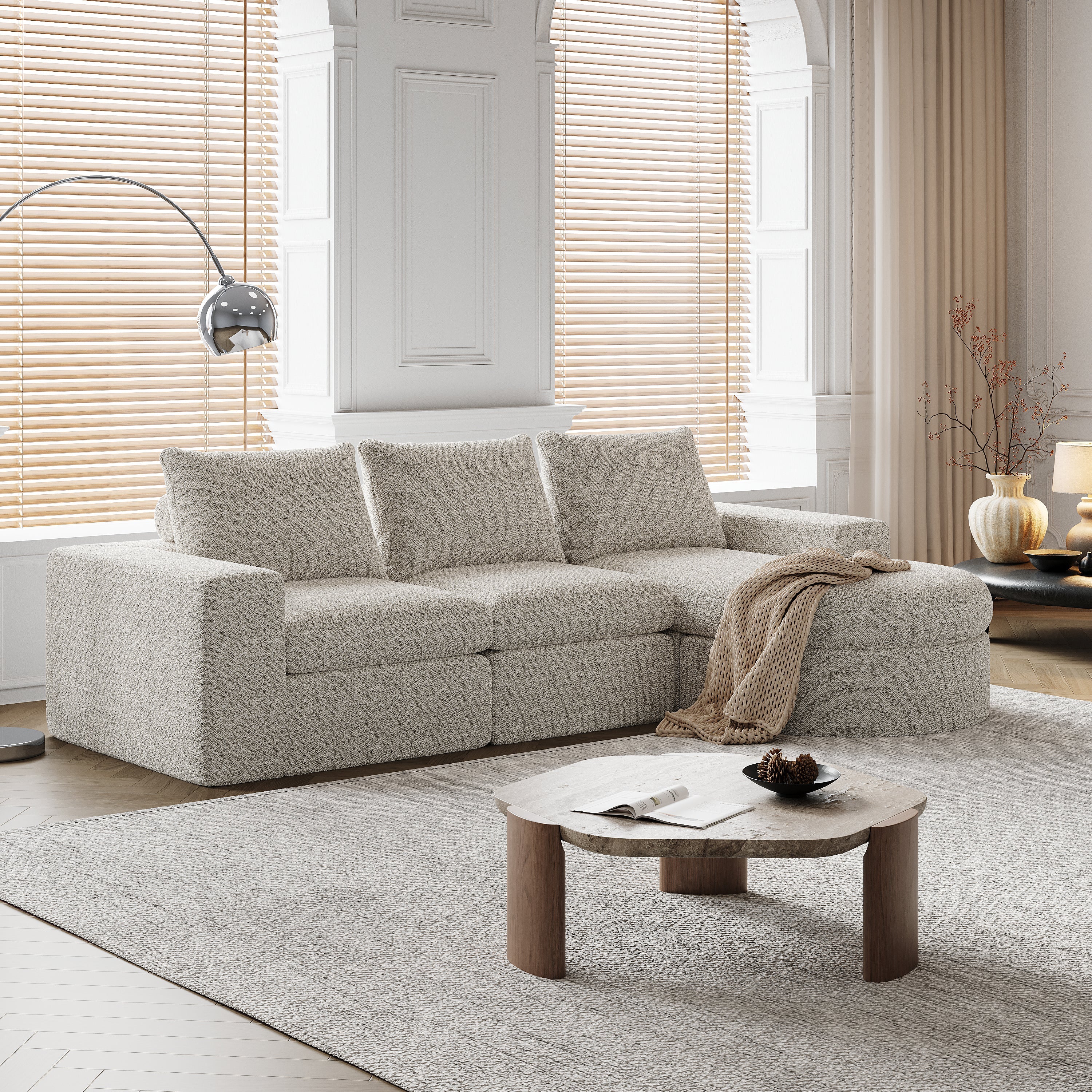 Logidon Modulair Chenille Sofa 3-zits Hoekbank Ligstoel Beige
