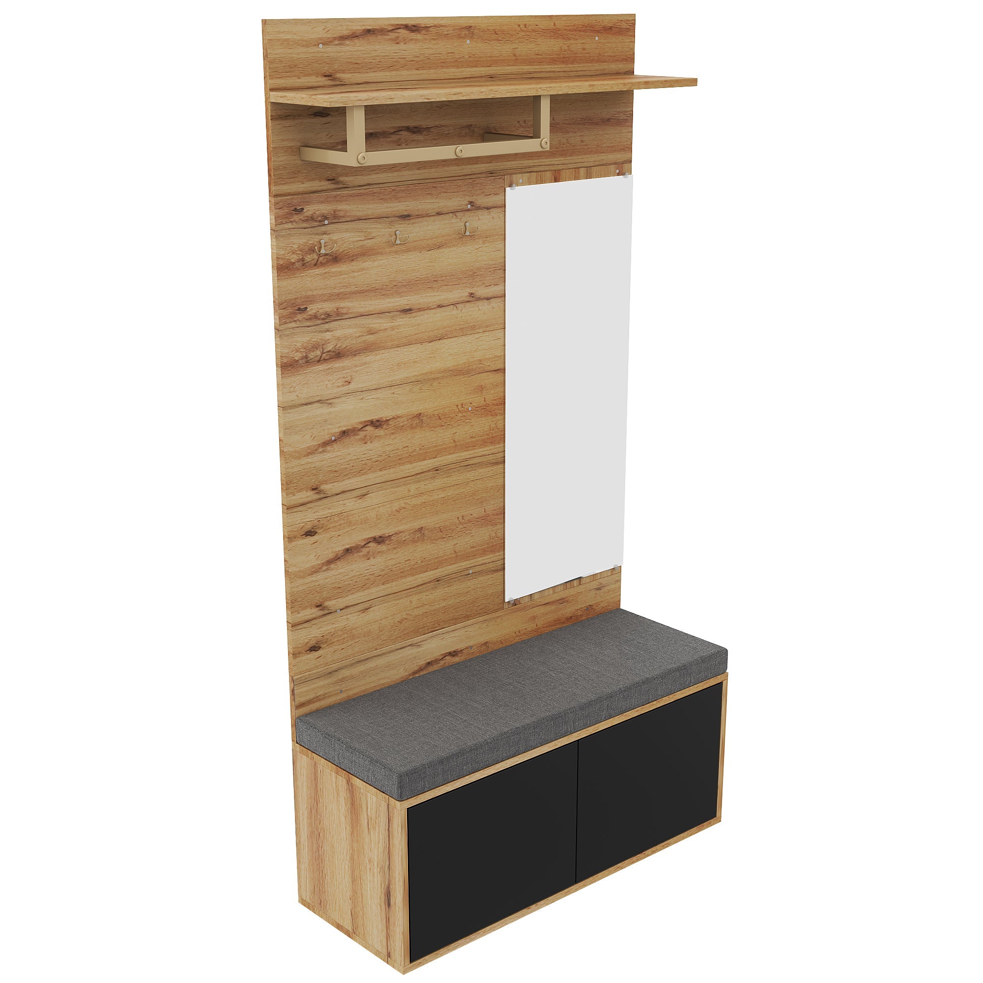 Logidon Kledingkastset Compacte kledingkast met spiegel Zwart 100x38x190