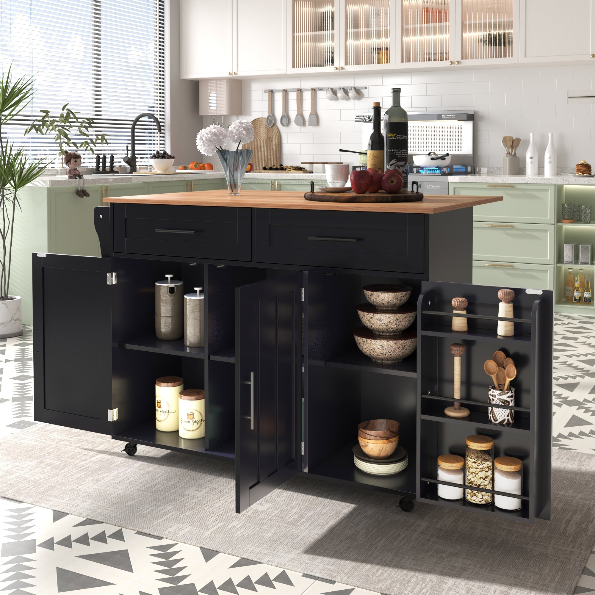 Logidon dining room trolley black 129x46x91.5 cm folding worktop
