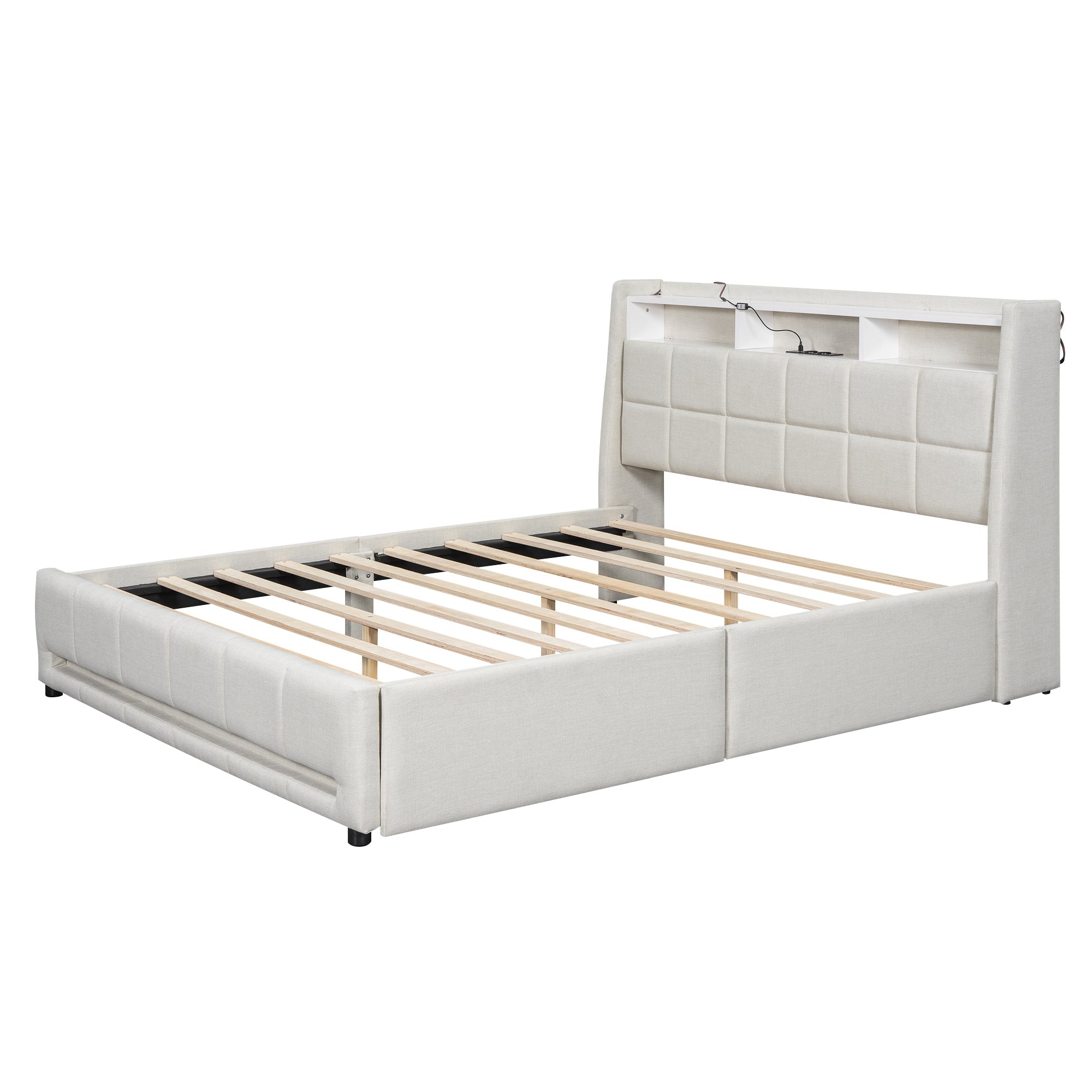Logidon gestoffeerd bed 160x200 cm beige linnen met LED app bediening