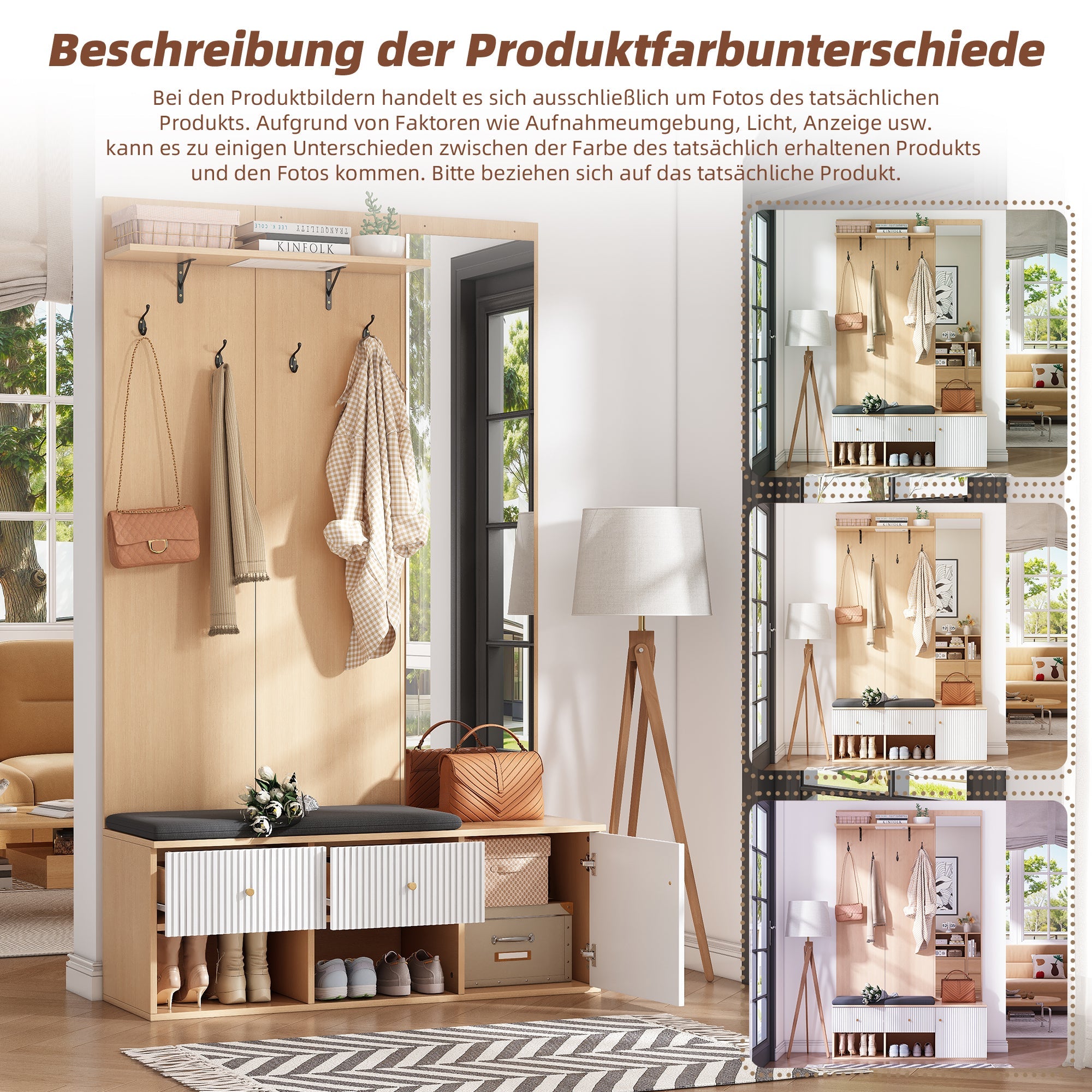 Logidon garderobekast 120x40x200 cm spiegel schoenenbank wit hout