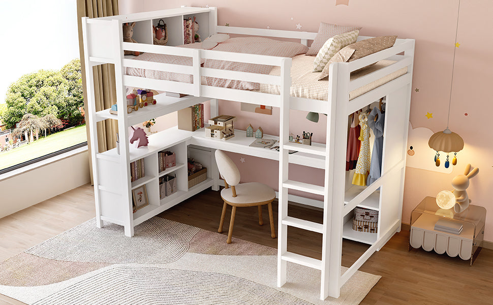 Logidon hoogslaper 140x200 cm met bureau en planken wit