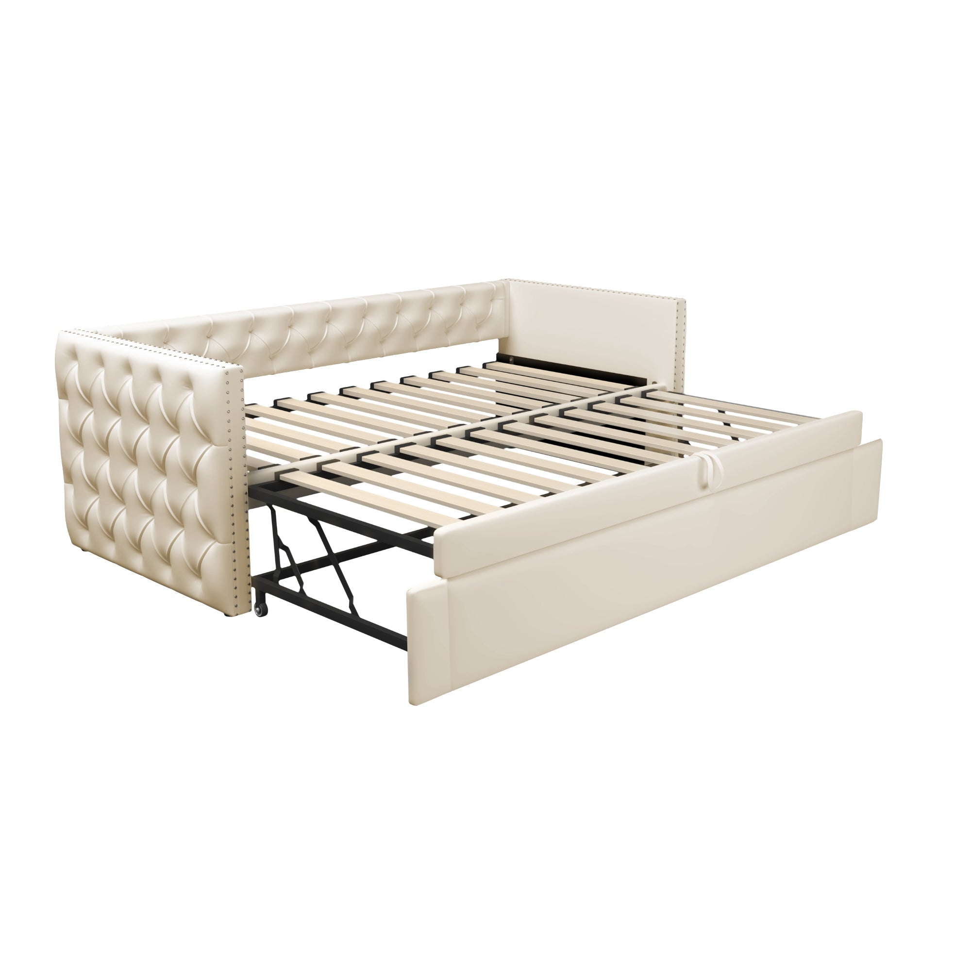 Logidon gestoffeerd bed slaapbank 90x200 beige fluwelen lattenbodem