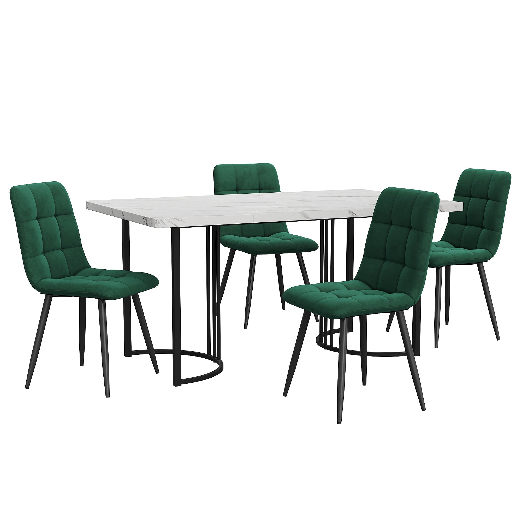 Logidon eetgroep 5-delig 140x80 cm witte MDF tafel donkergroene stoelen