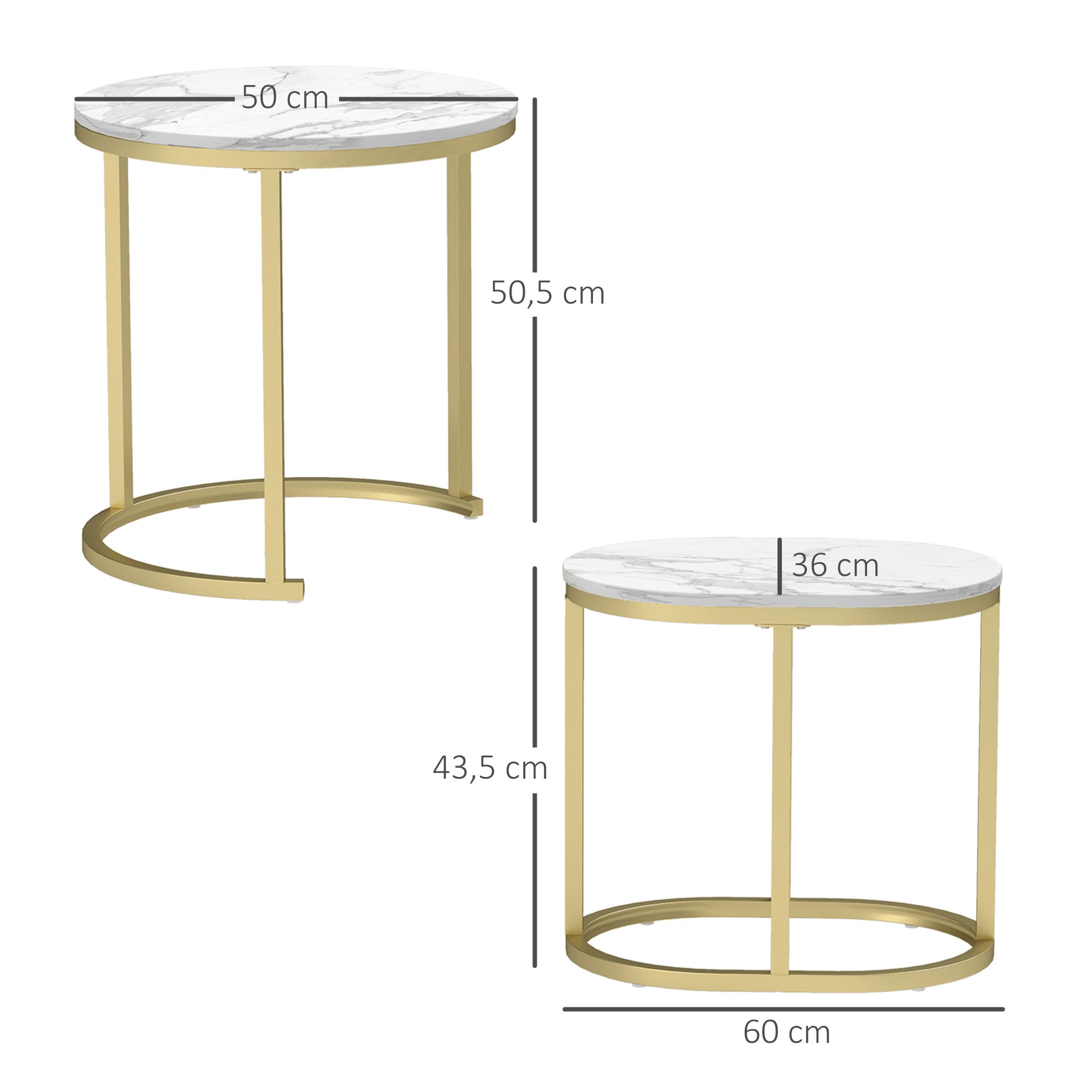 Logidon Ronde set van 2 salontafels MDF wit stalen frame 50x50