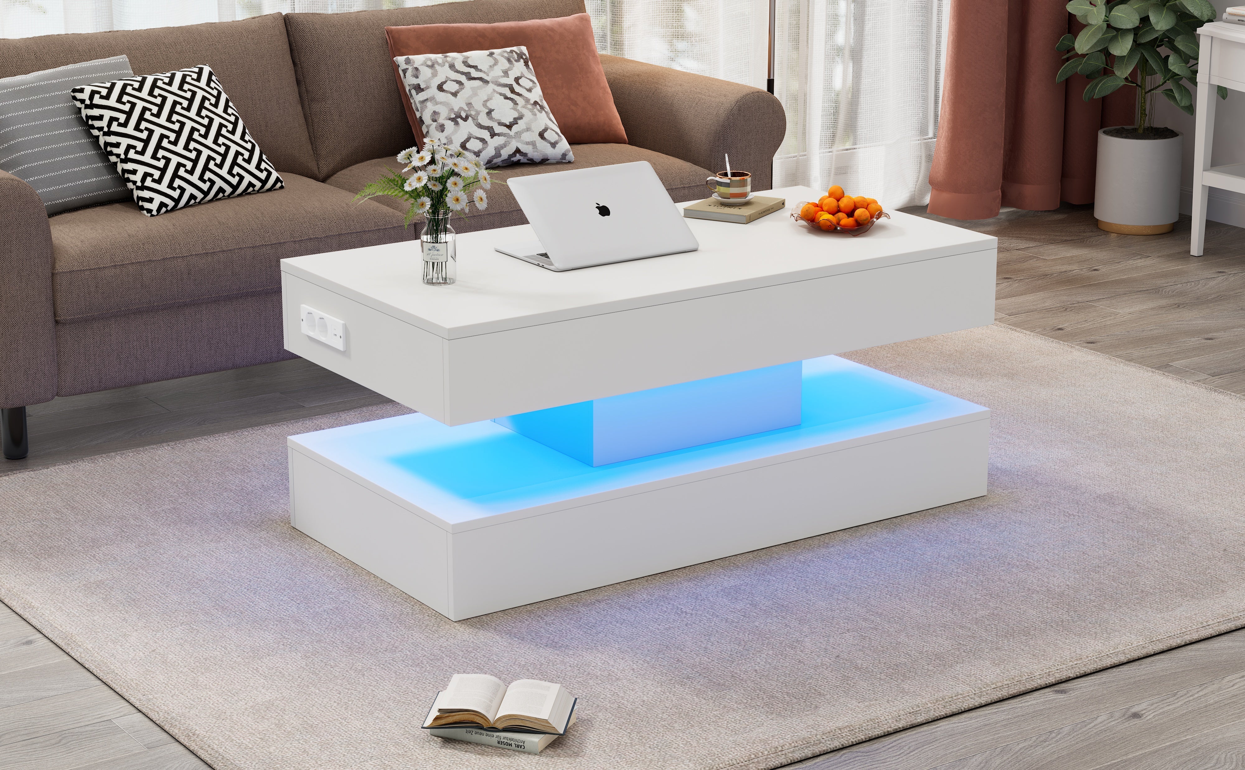Logidon salontafel LED-verlichting en opbergruimte wit 100x50 cm