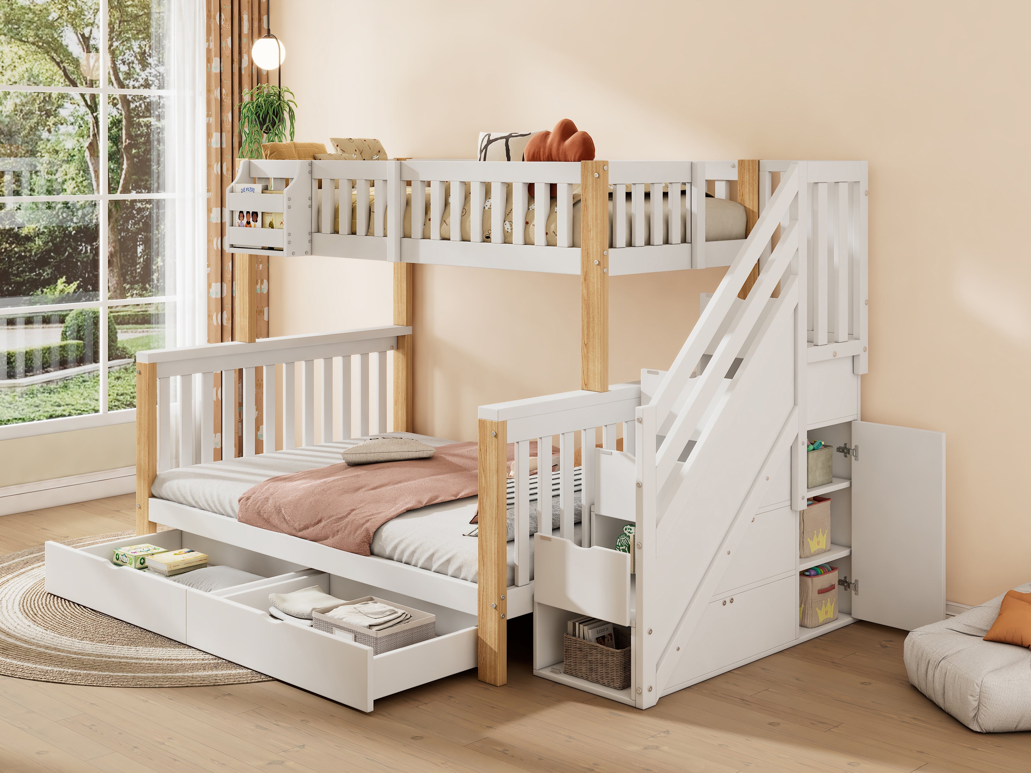 Logidon kinderstapelbed tweepersoonsbed met opbergruimte 140x200 wit naturel