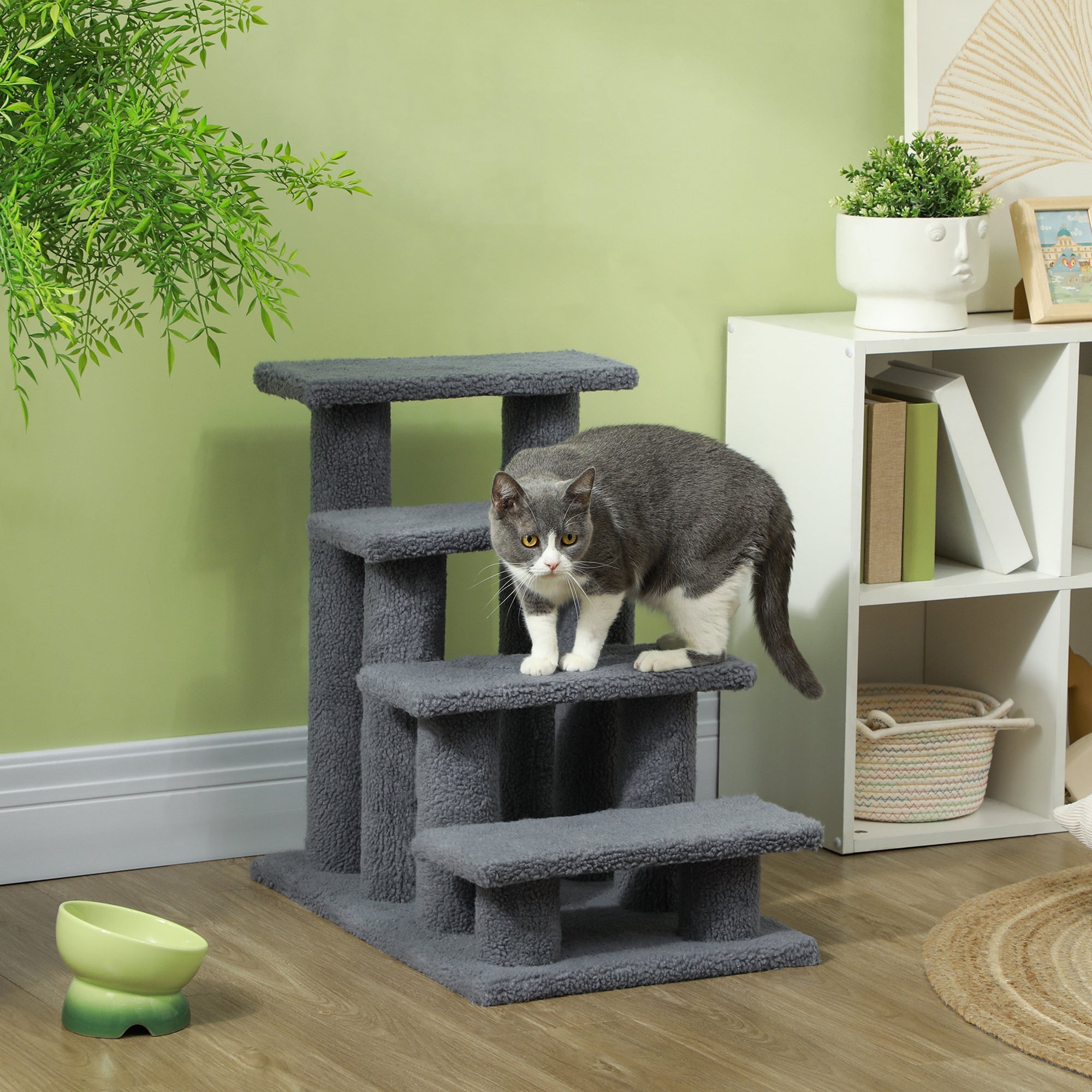 Logidon Kattentrap Hondentrap 4 treden Grijs 63x43x60 cm met pluche