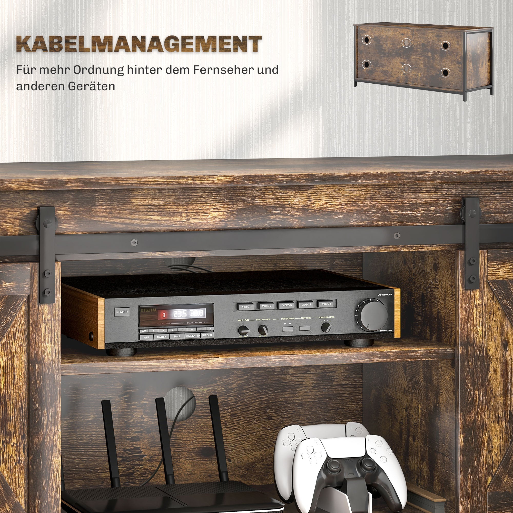 Logidon TV cabinet 120 cm brown industrial look sliding doors