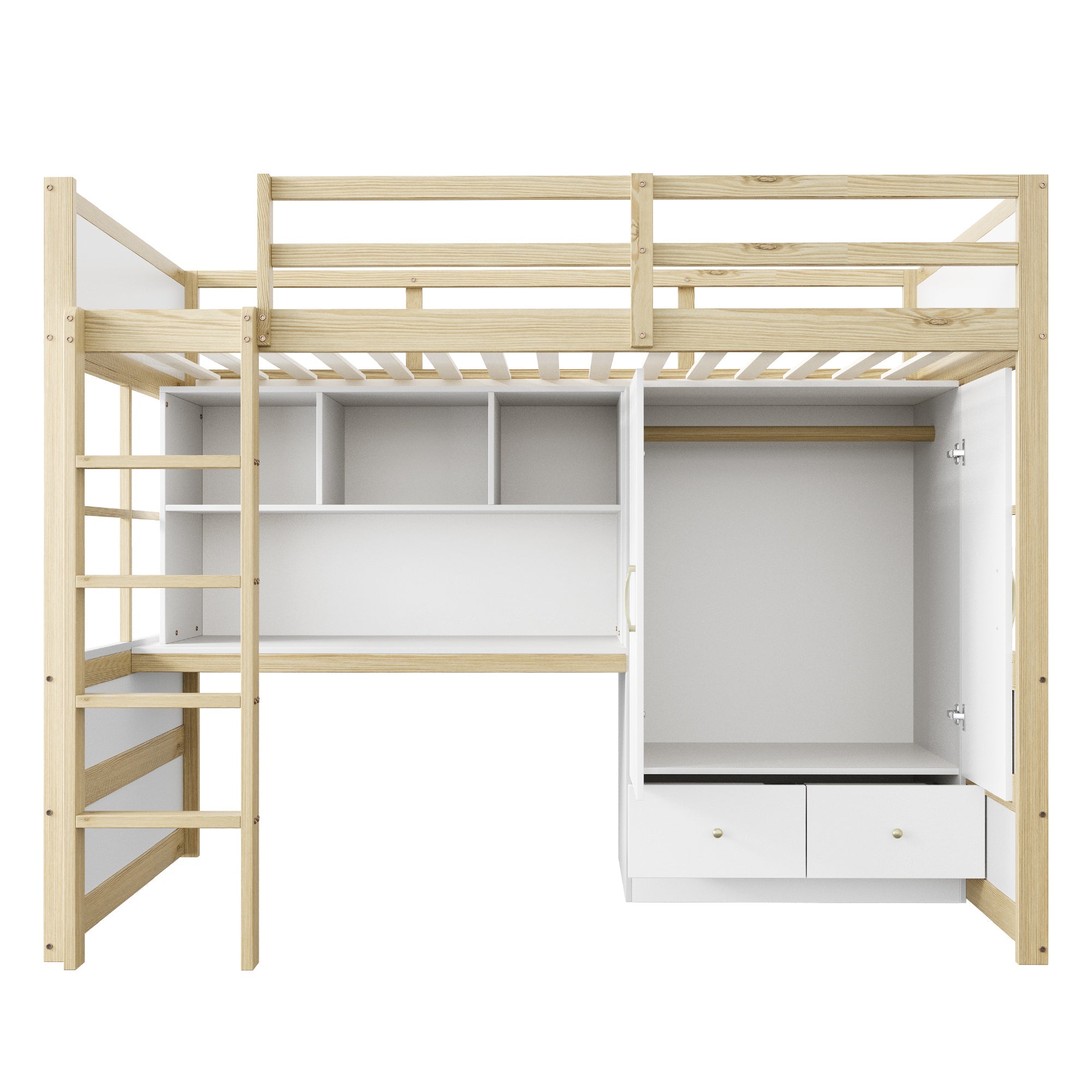 Logidon hoogslaper 90x200 cm met bureau en opbergruimte naturel hout