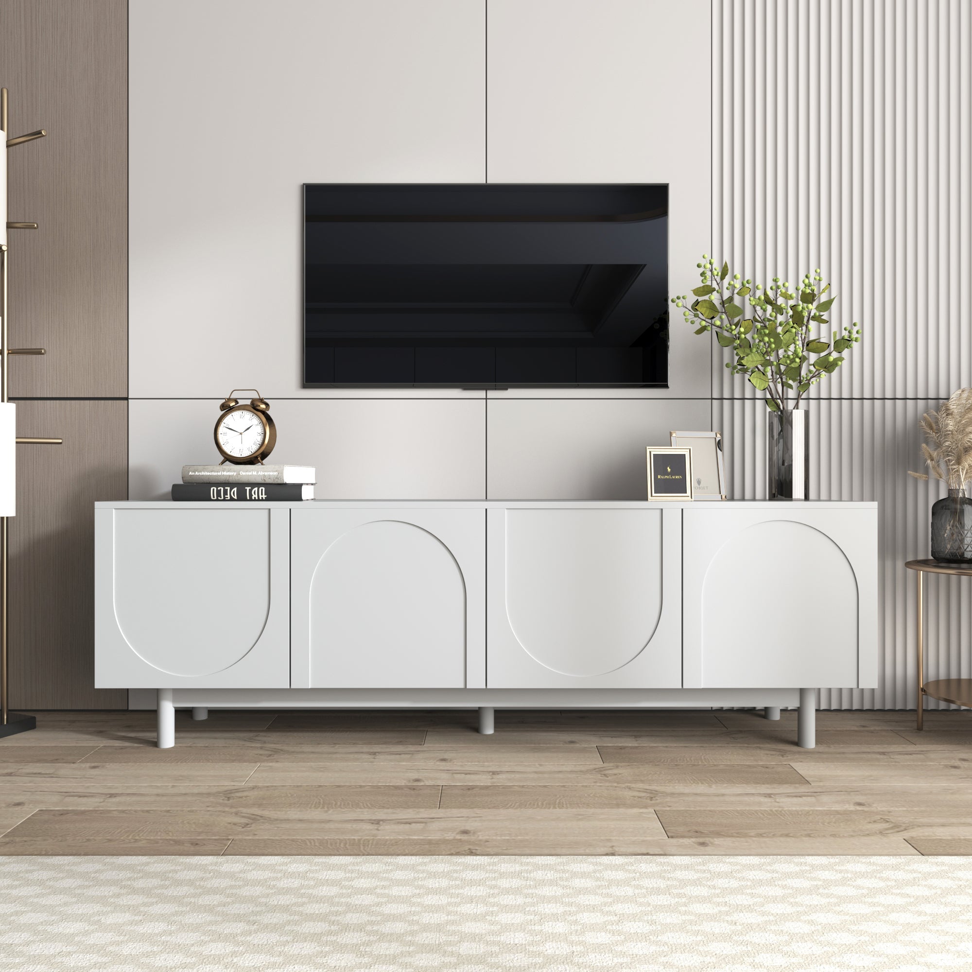 Logidon Lightweight lowboard TV furniture in luxury style white 175 cm
