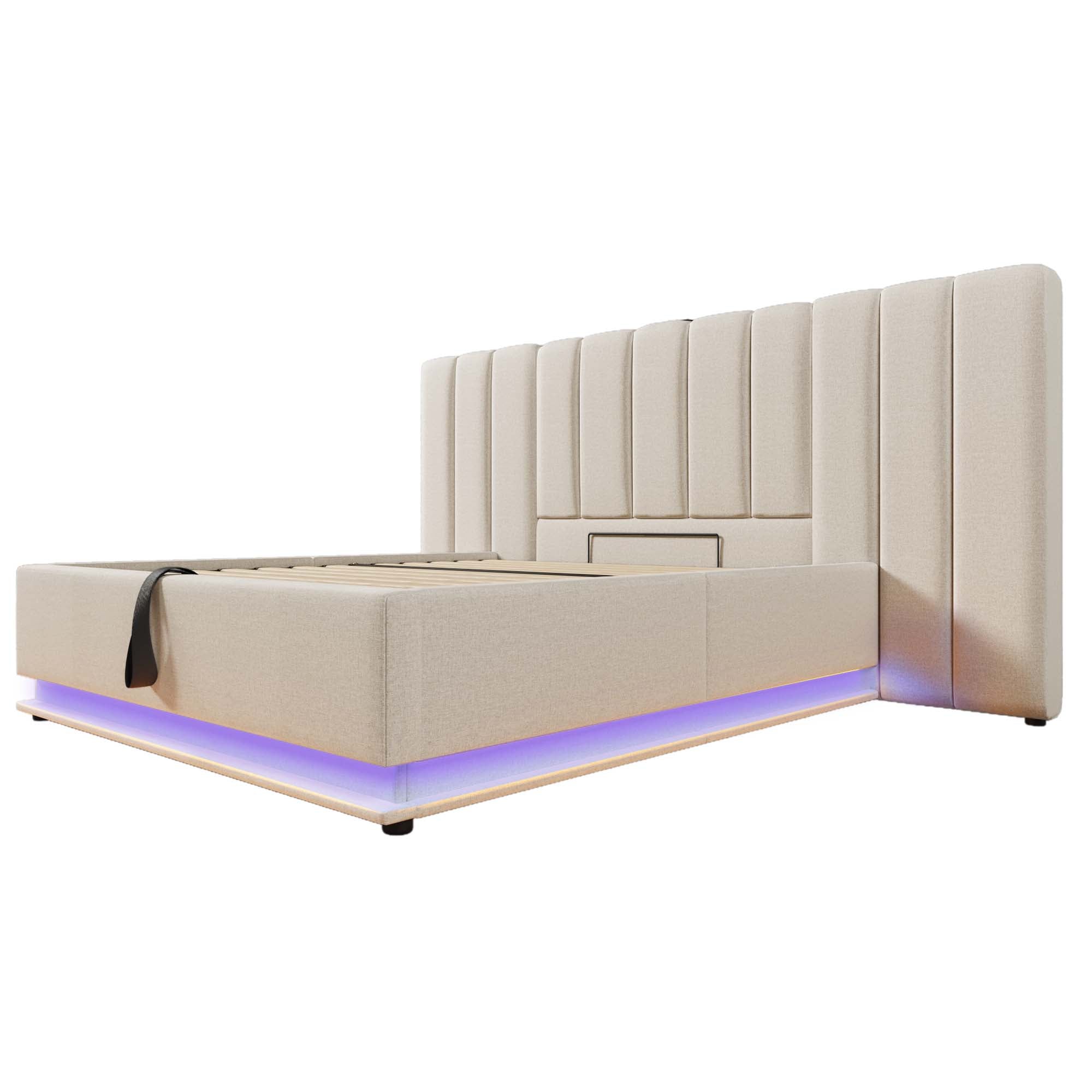 Logidon gestoffeerd bed 180x200 opbergruimte met LED USB oplaadfunctie beige